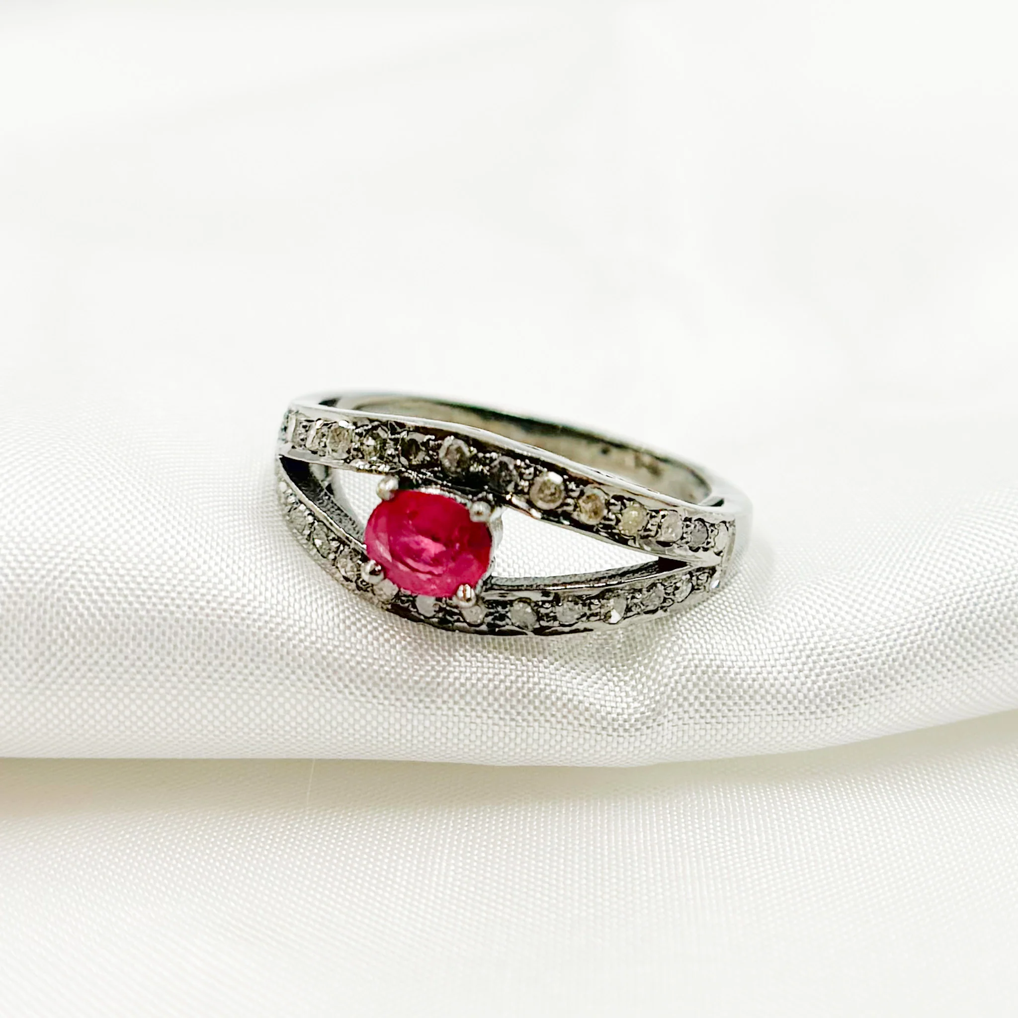 DE04. Diamond Black Rhodium Sterling Silver Gemstone Ring - Image 5