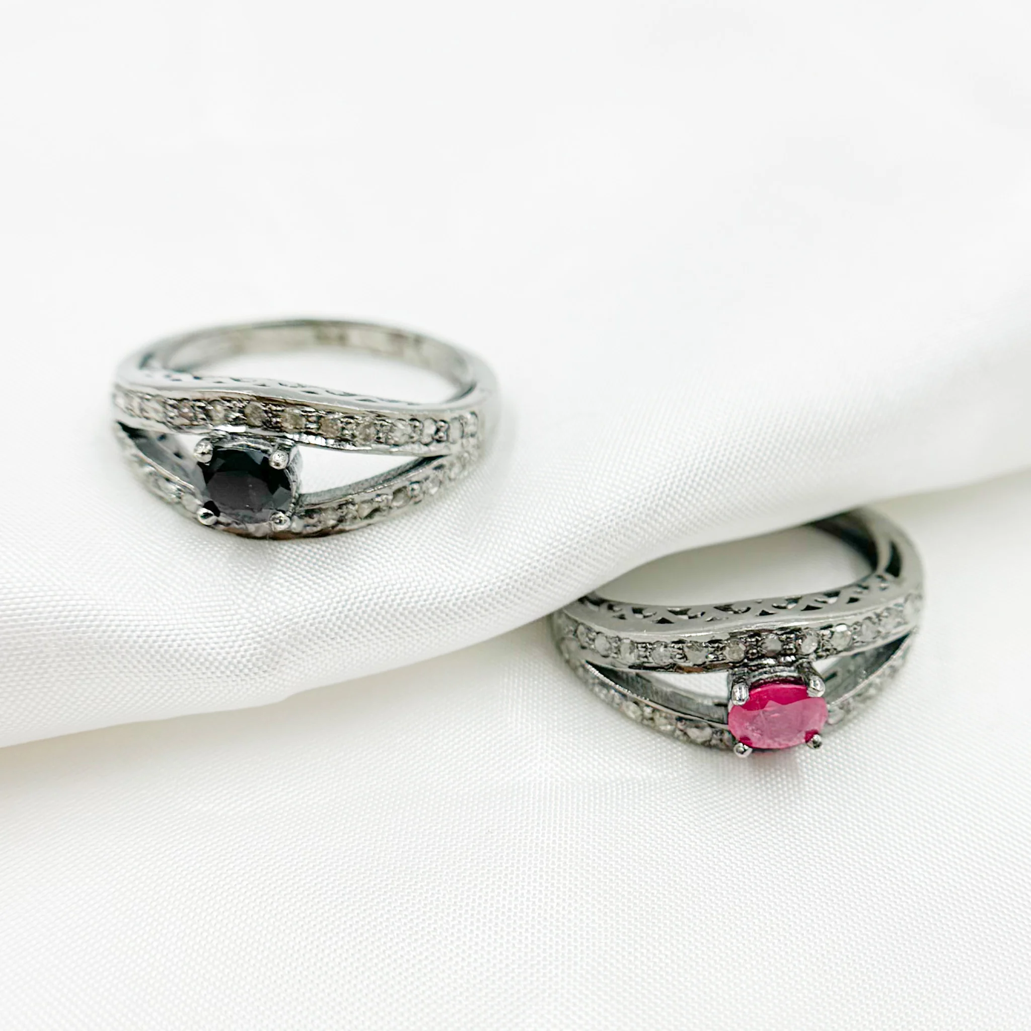 DE04. Diamond Black Rhodium Sterling Silver Gemstone Ring - Image 7