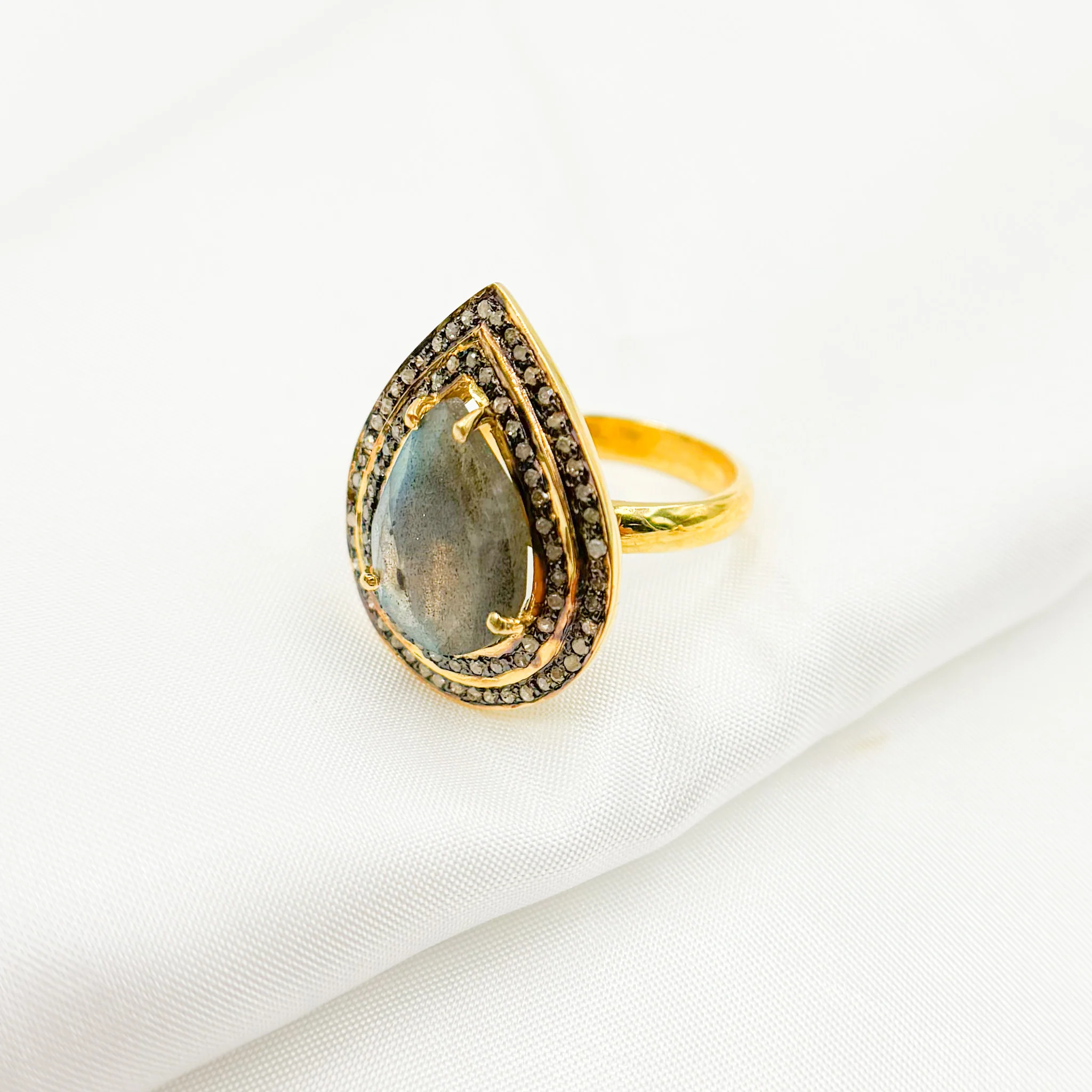 DE09. Diamond Sterling Silver Labradorite Drop Ring - Image 5