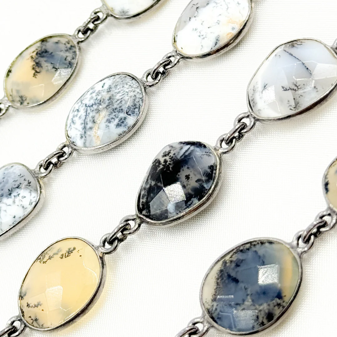 Dendrite Opal Organic Shape Bezel Oxidized Silver Wire Chain. DEN2 - Image 4