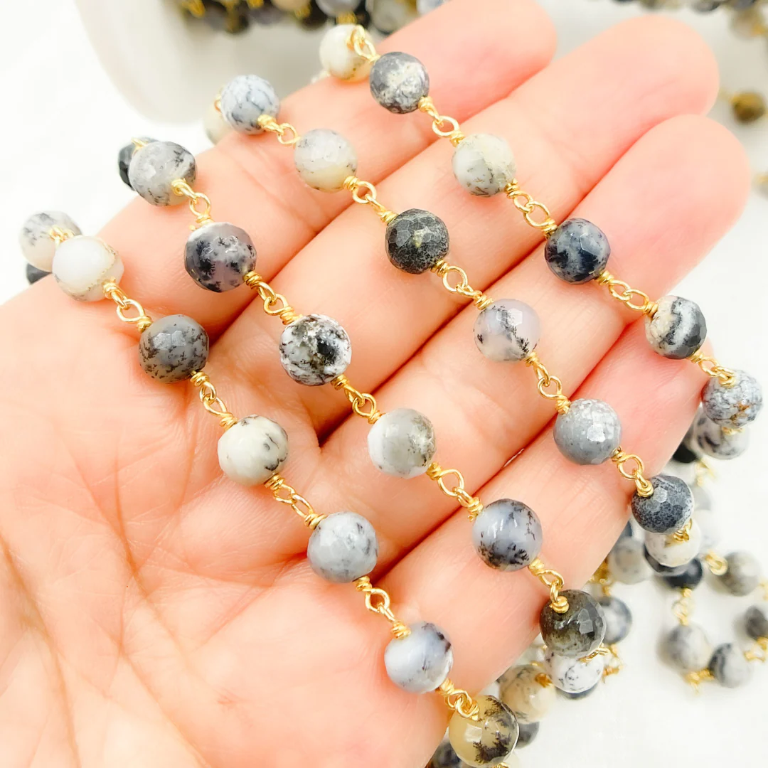Dendrite Opal Round Shape Gold Plated Wire Chain. DEN8 - Image 5