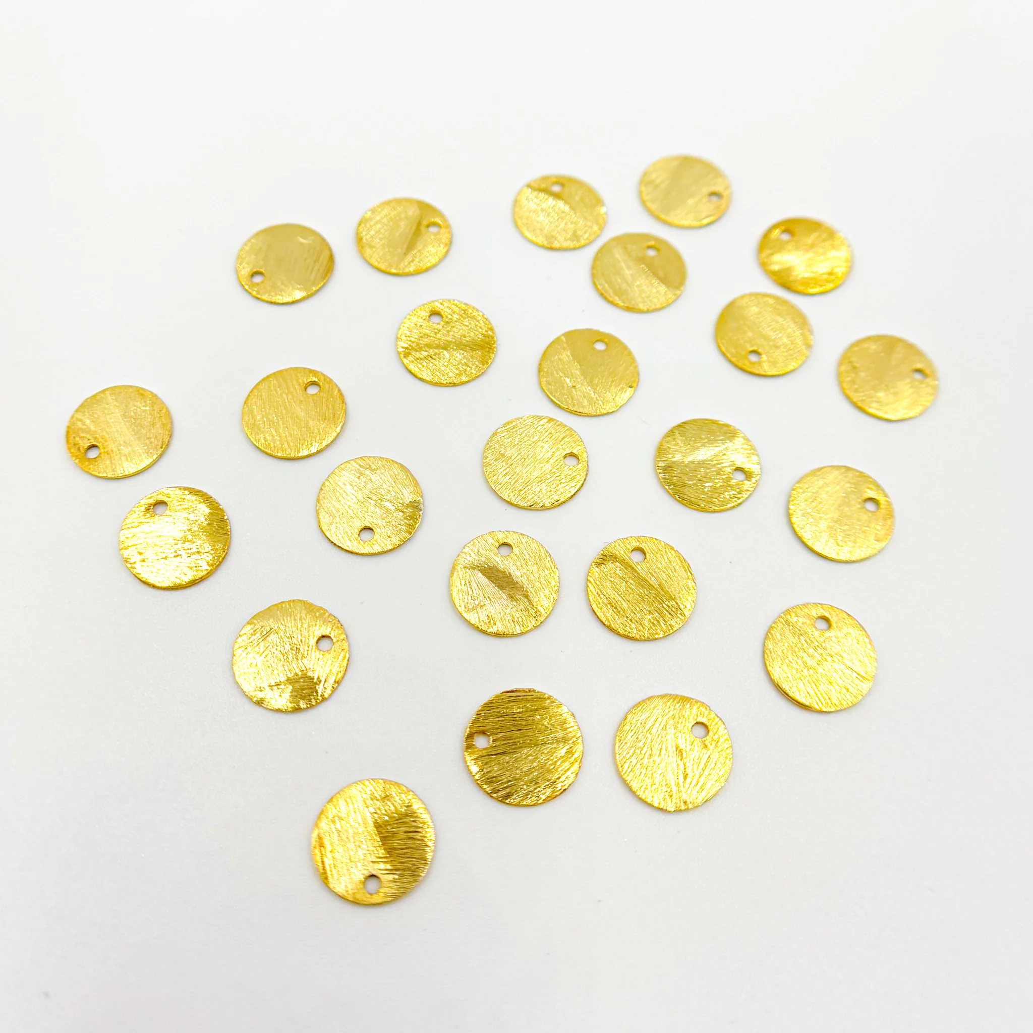 DGP2. 8MM Gold-plated sterling silver brushed round flat disc charm with a single hole - Image 3
