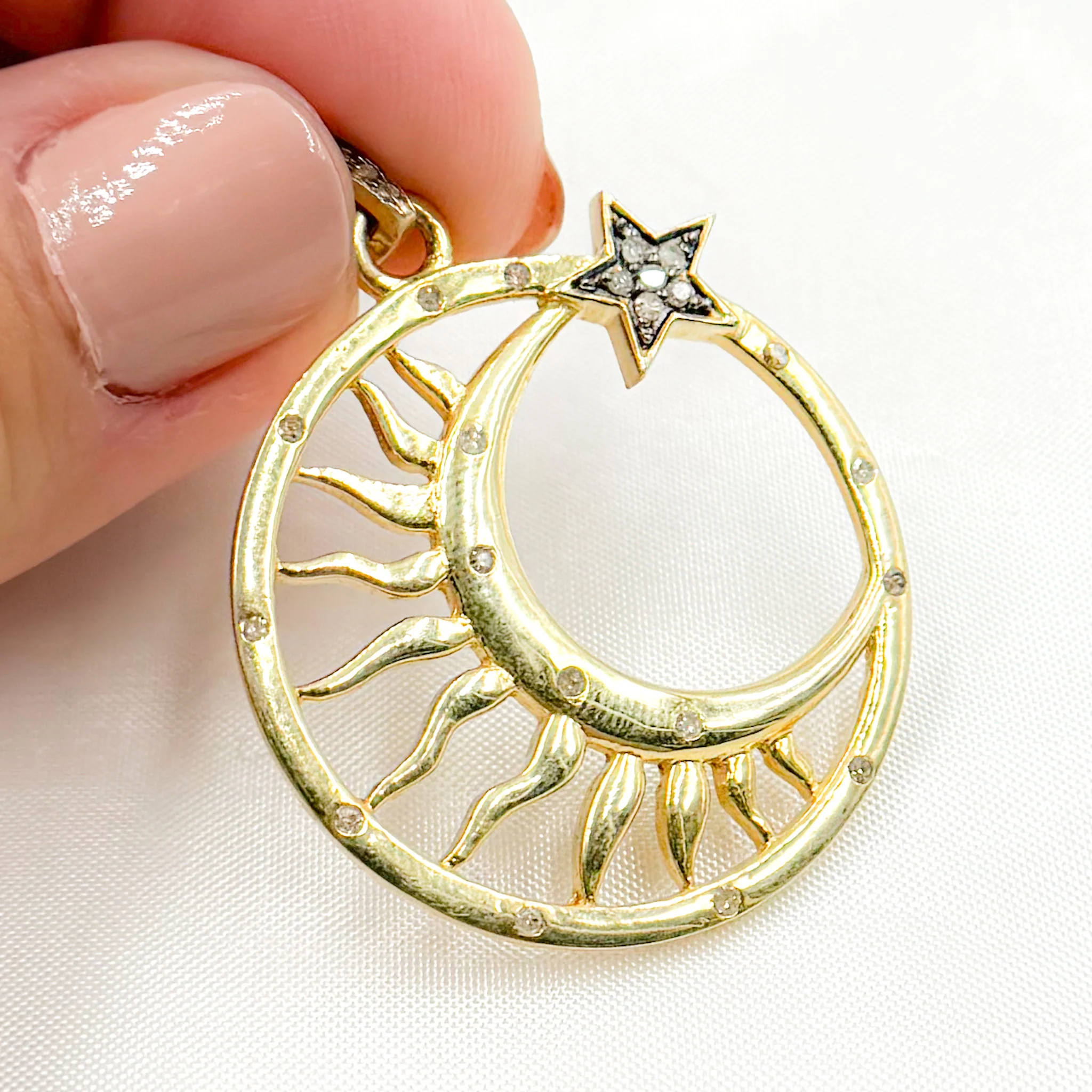 Diamond Sterling Silver Round Moon & Star Pendant - Image 2