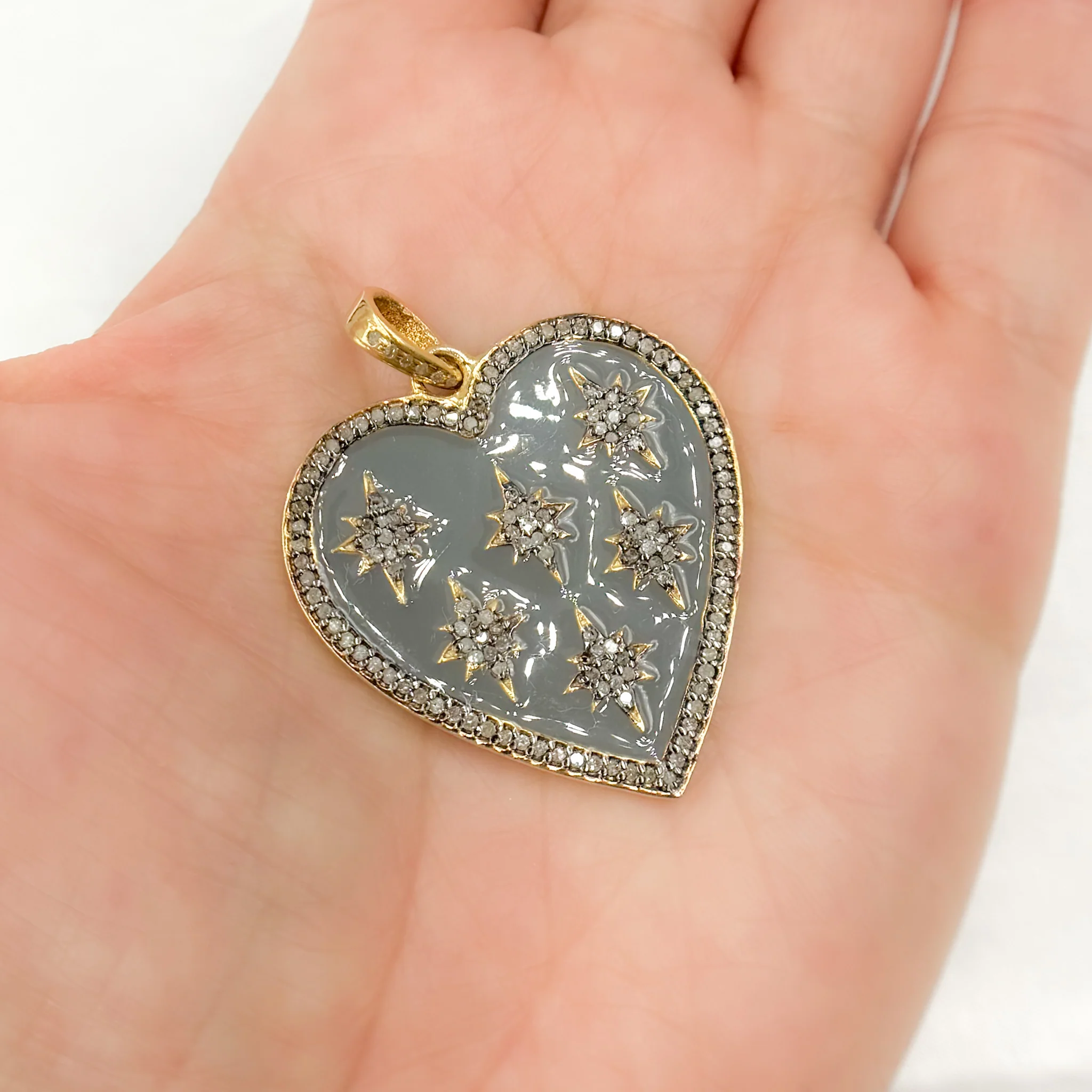 DP040A. Diamond Sterling Silver Heart and Stars Enamel Pendant - Image 2