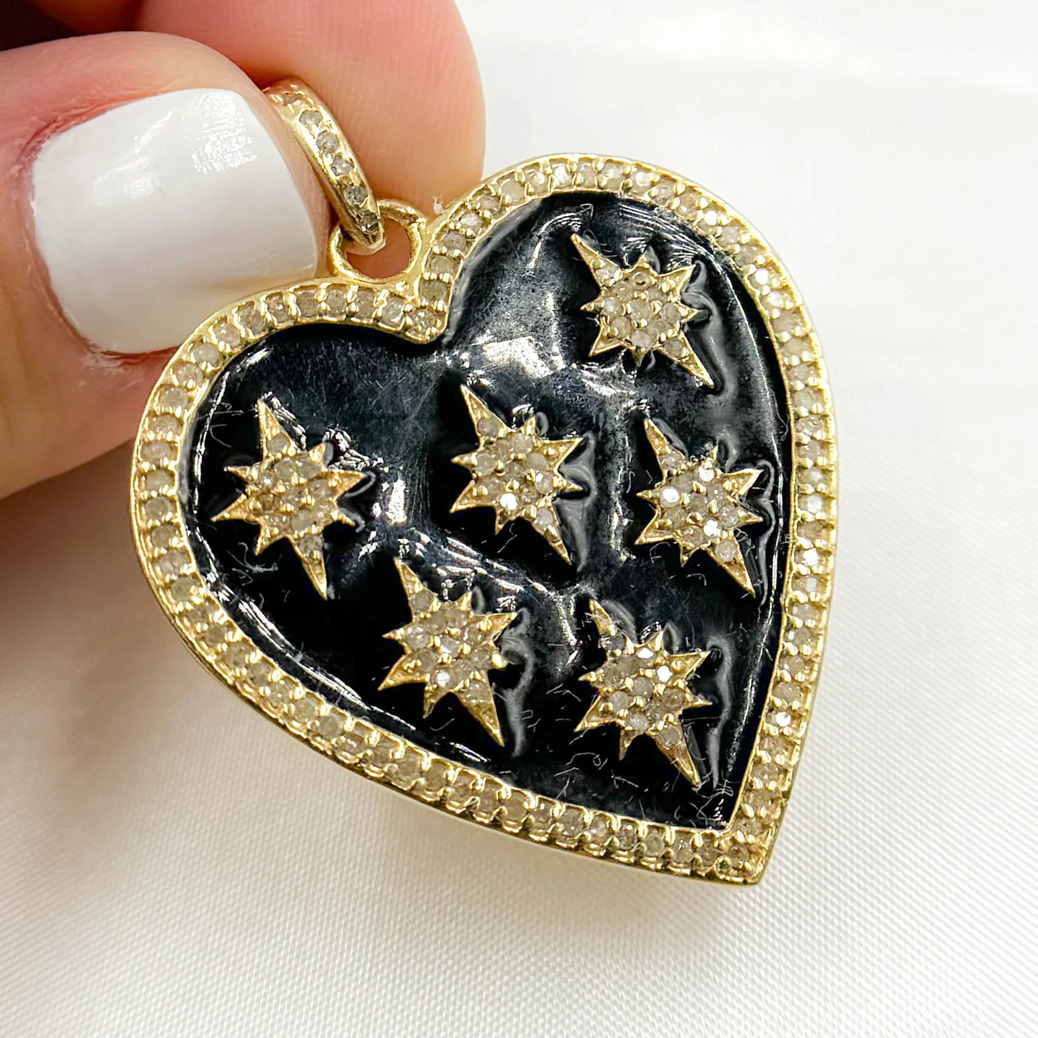 DP040A. Diamond Sterling Silver Heart and Stars Enamel Pendant - Image 3