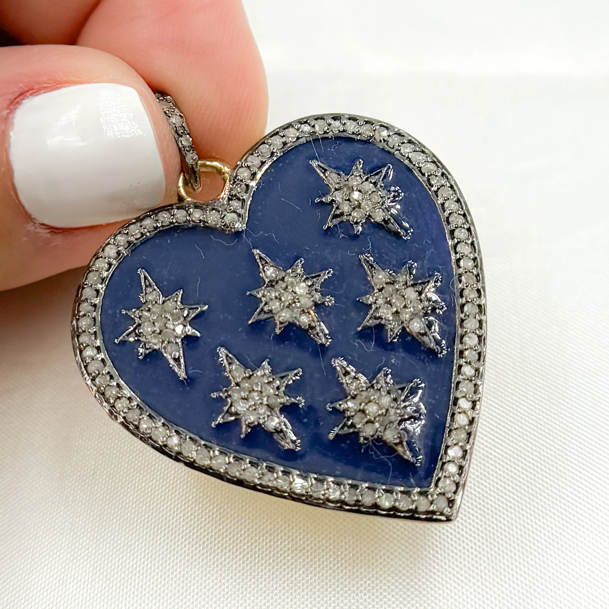 DP040A. Diamond Sterling Silver Heart and Stars Enamel Pendant - Image 4