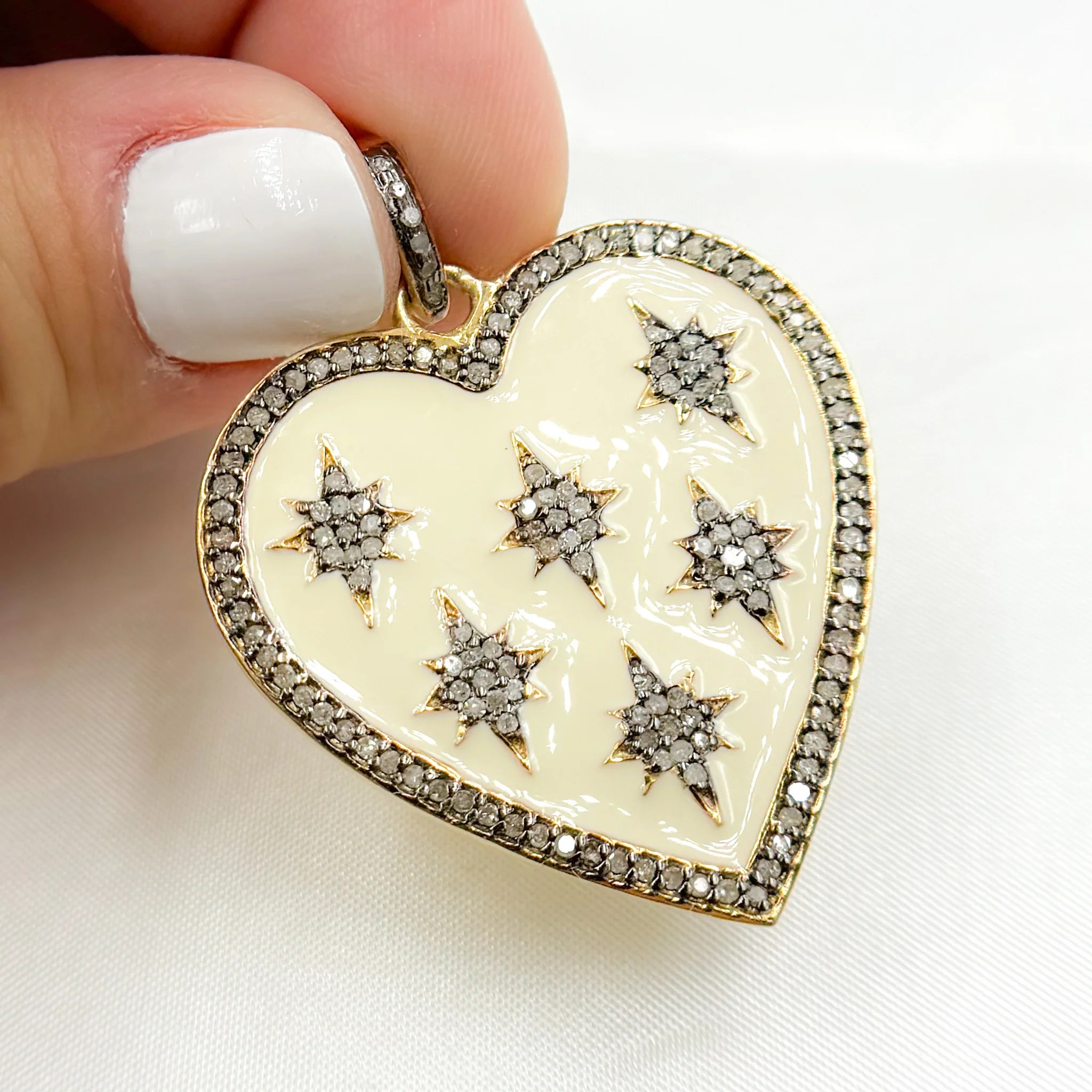 DP040A. Diamond Sterling Silver Heart and Stars Enamel Pendant - Image 5