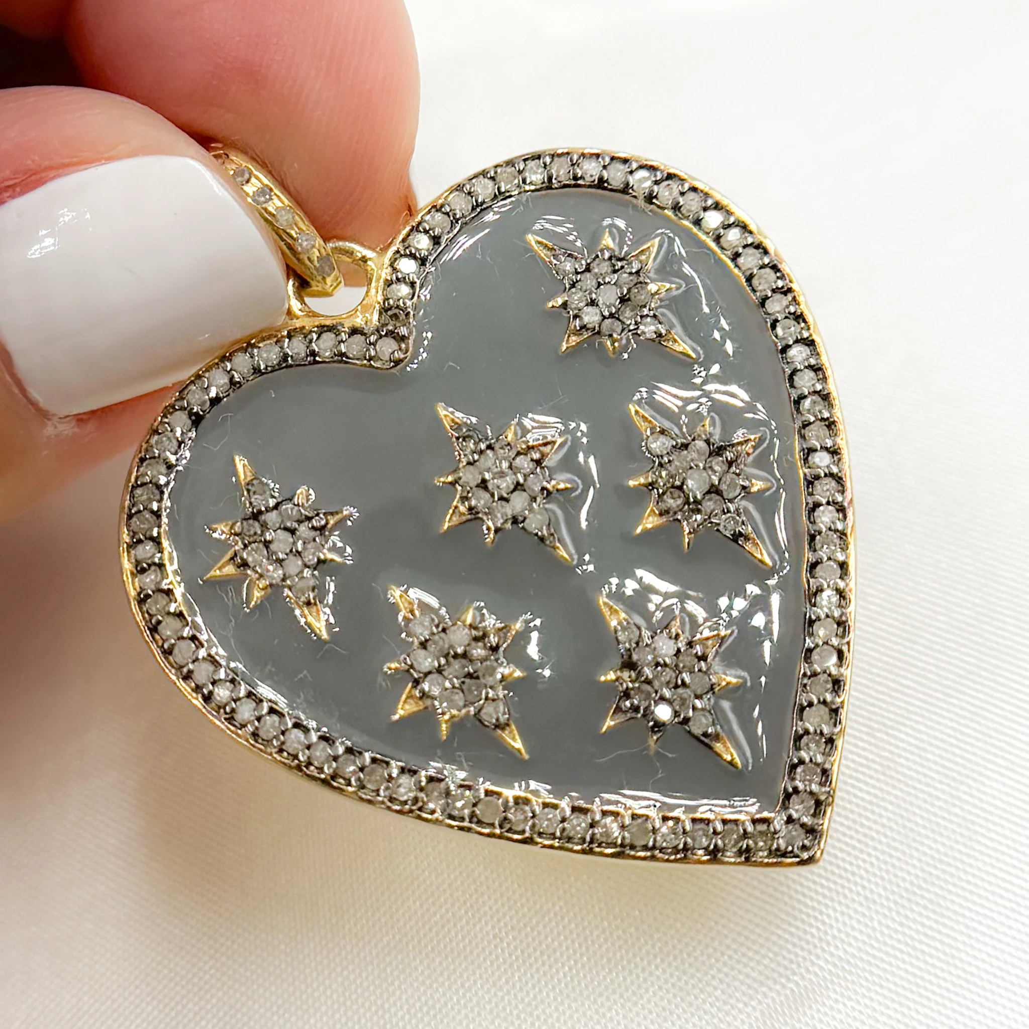 DP040A. Diamond Sterling Silver Heart and Stars Enamel Pendant - Image 6