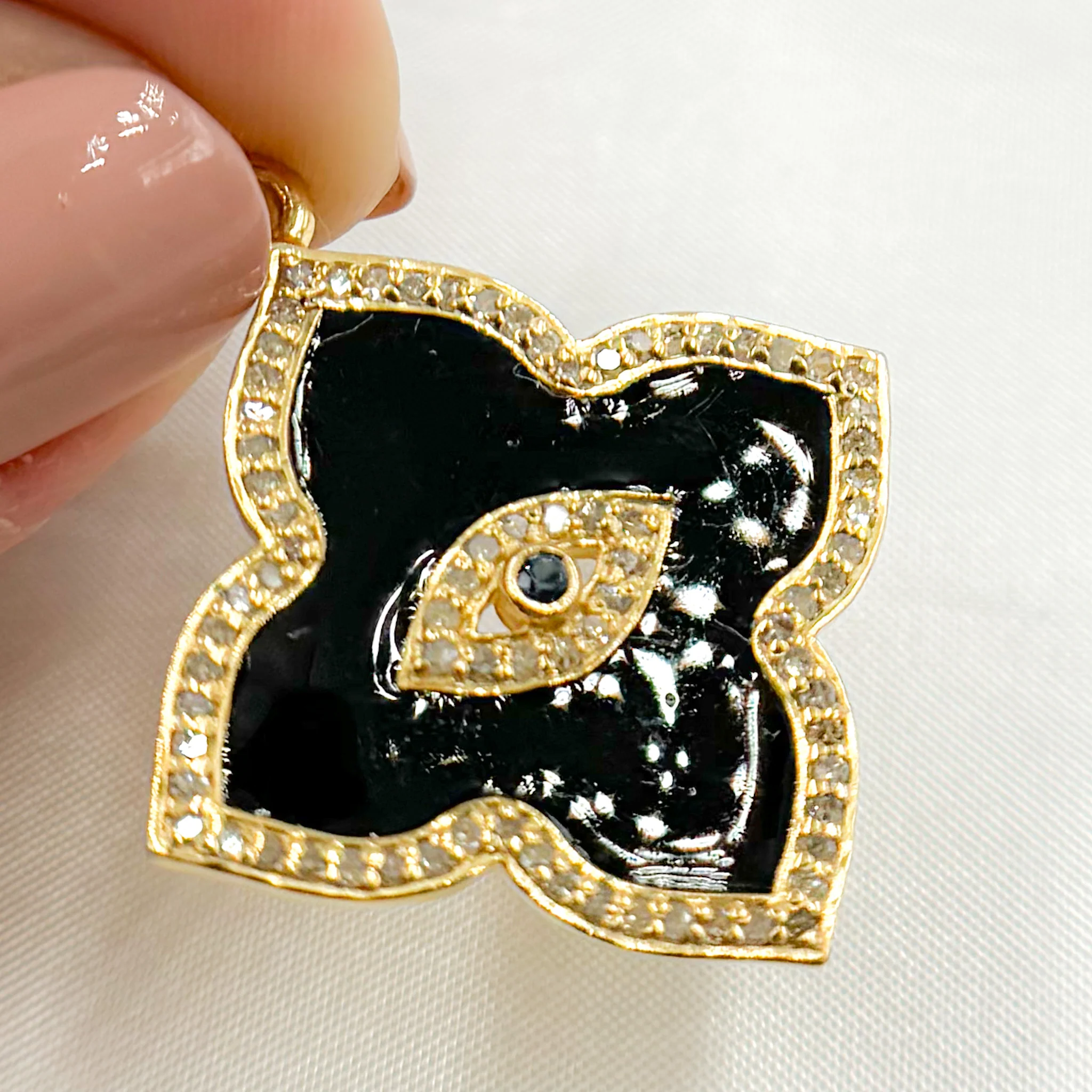 DP041A. Diamond Sterling Silver Flower Shape Enamel Pendant with Gemstone - Image 3