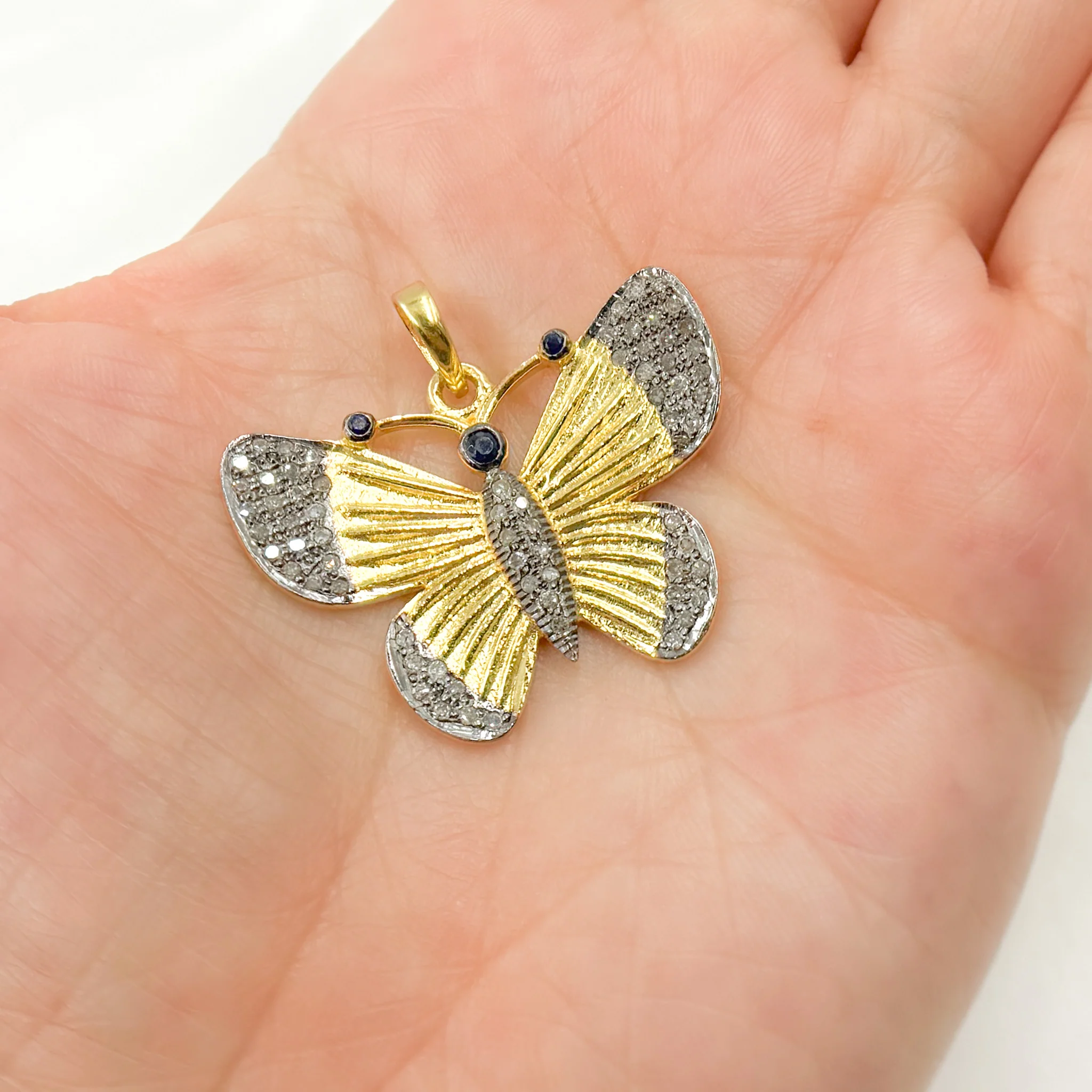 DP139. Diamond Silver Butterfly Pendant with Gemstone - Image 2