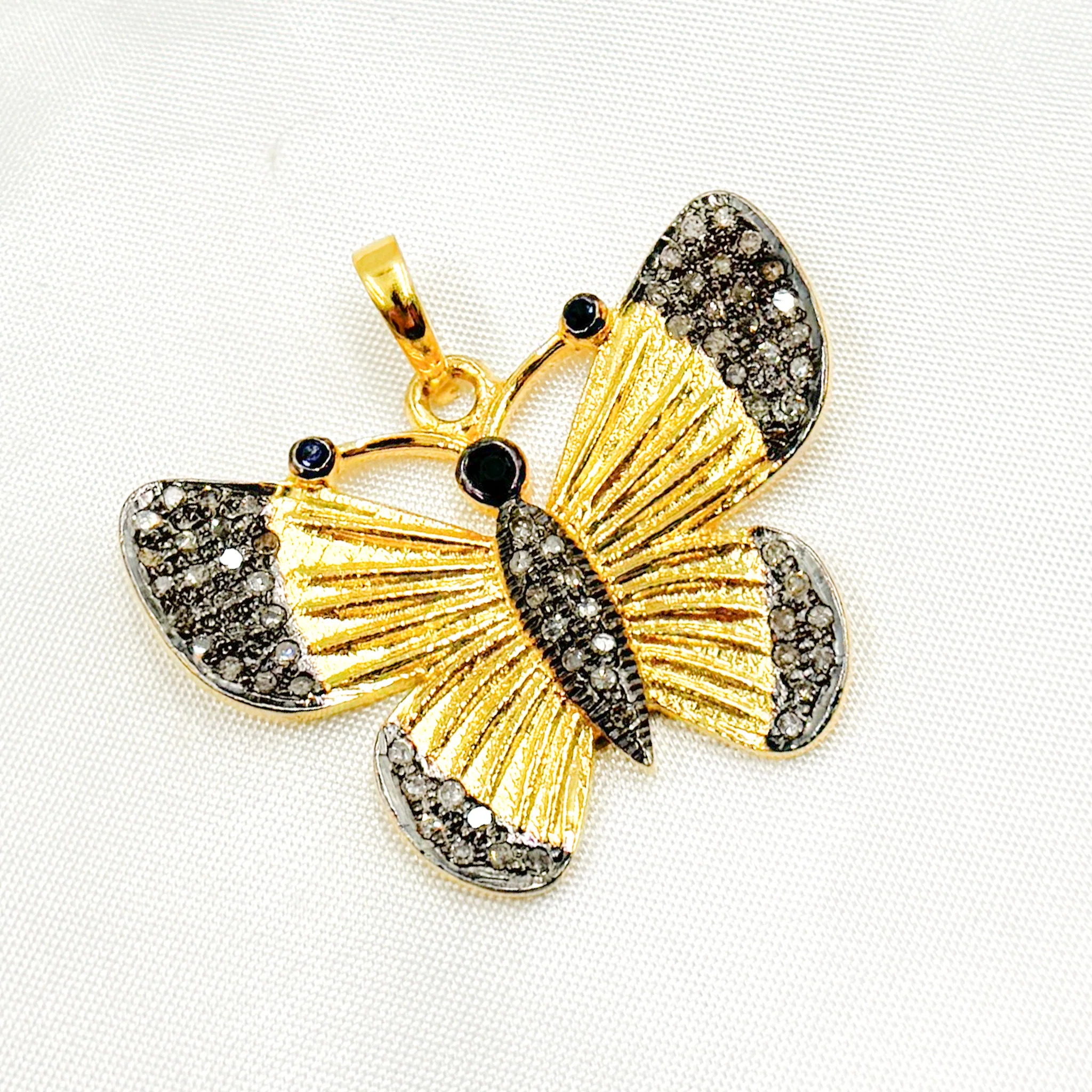 DP139. Diamond Silver Butterfly Pendant with Gemstone - Image 4