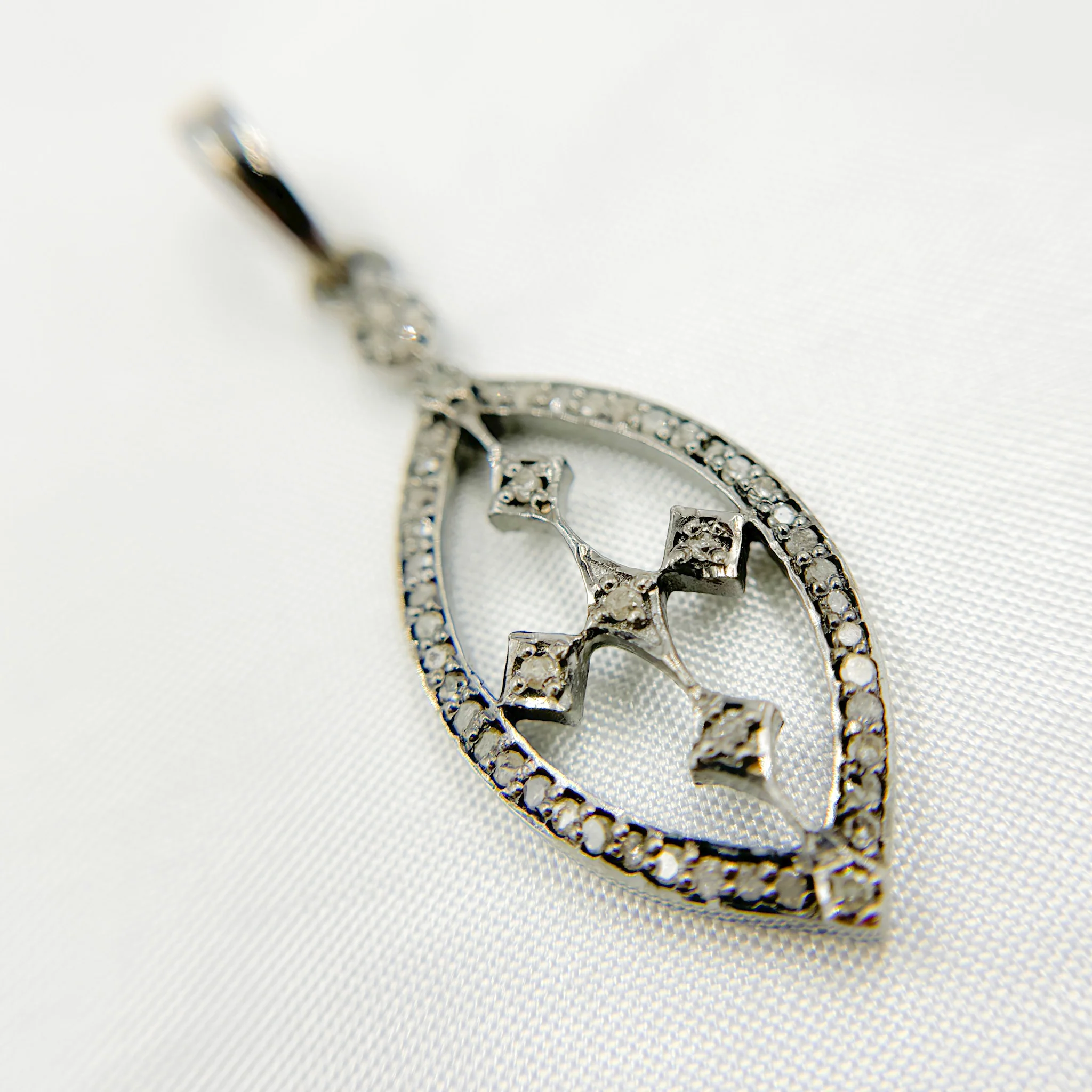 DP201. Diamond Sterling Silver Marquise Shape Pendant - Image 4
