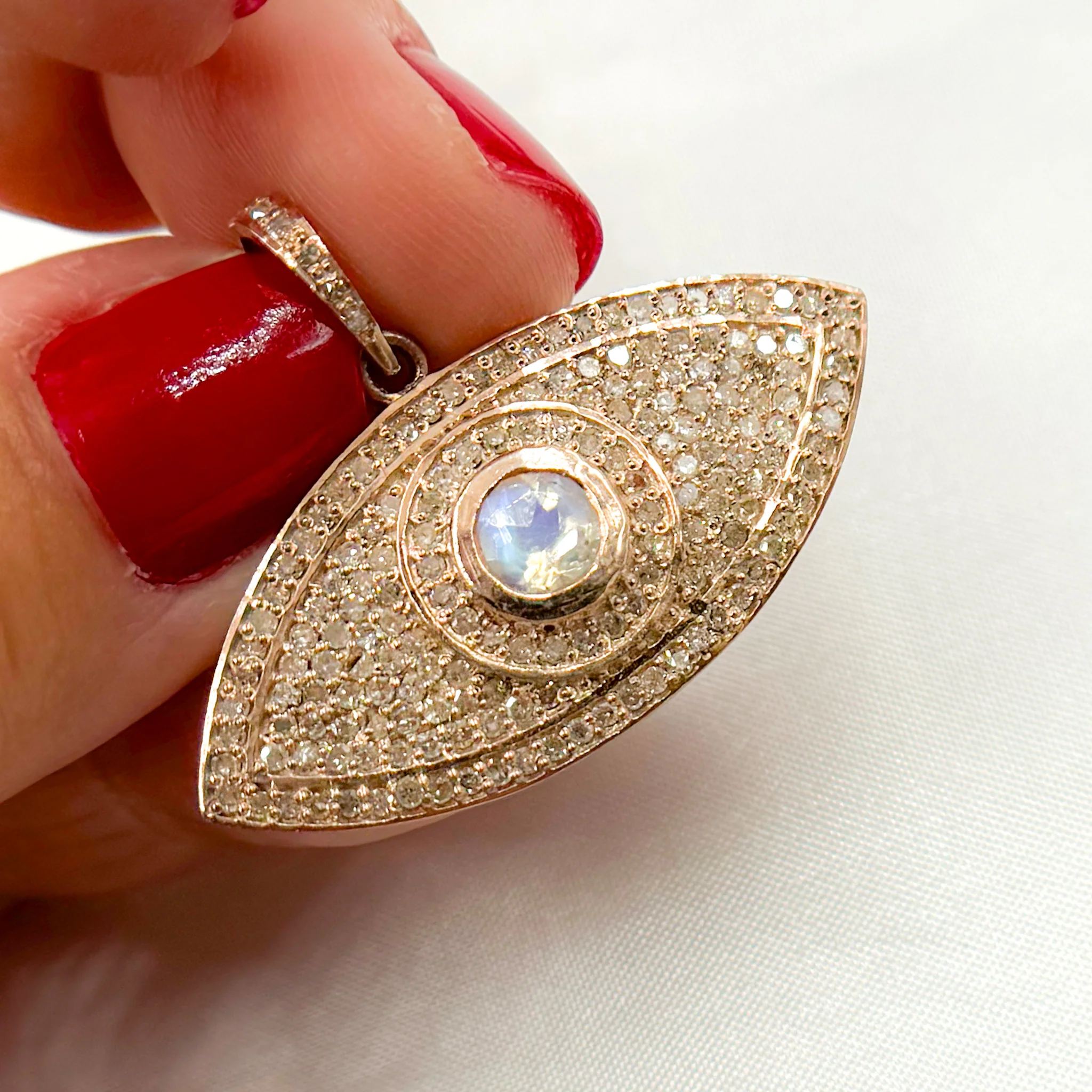 DP294. Diamond Sterling Silver Eye Pendant with Gemstone - Image 2