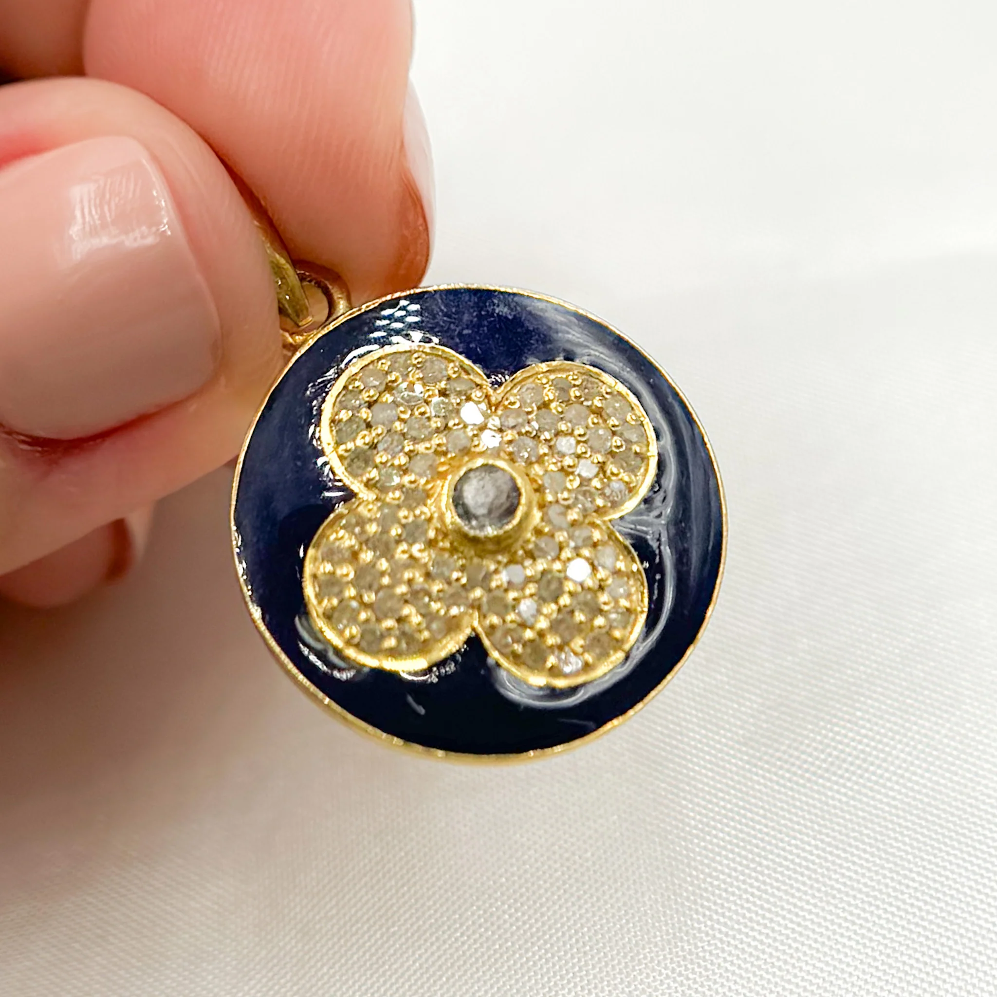 DP383A. Diamond Sterling Silver Round Flower Pendant with Gemstone - Image 4