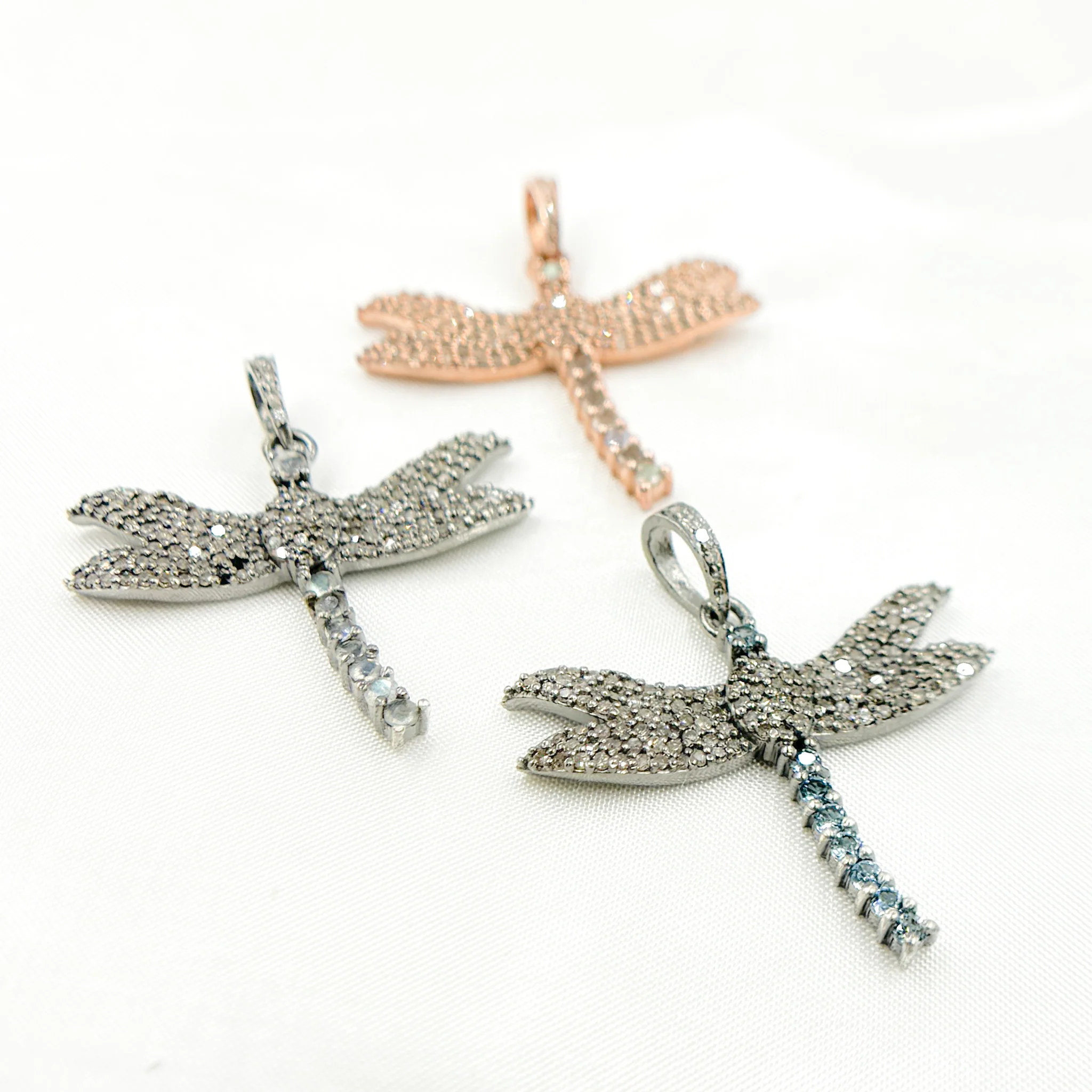DP384. Diamond Sterling Silver Dragonfly Pendant with Gemstone - Image 6