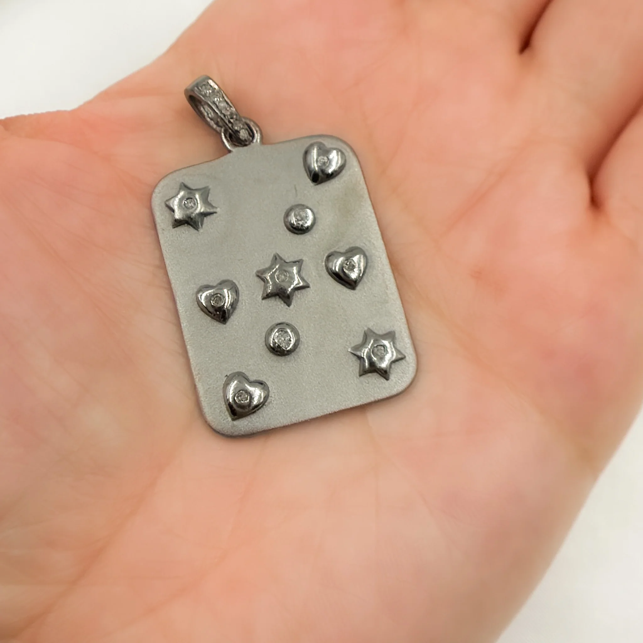 DP402. Diamond & Sterling Silver Rectangle Pendant with Hearts and Stars - Image 7