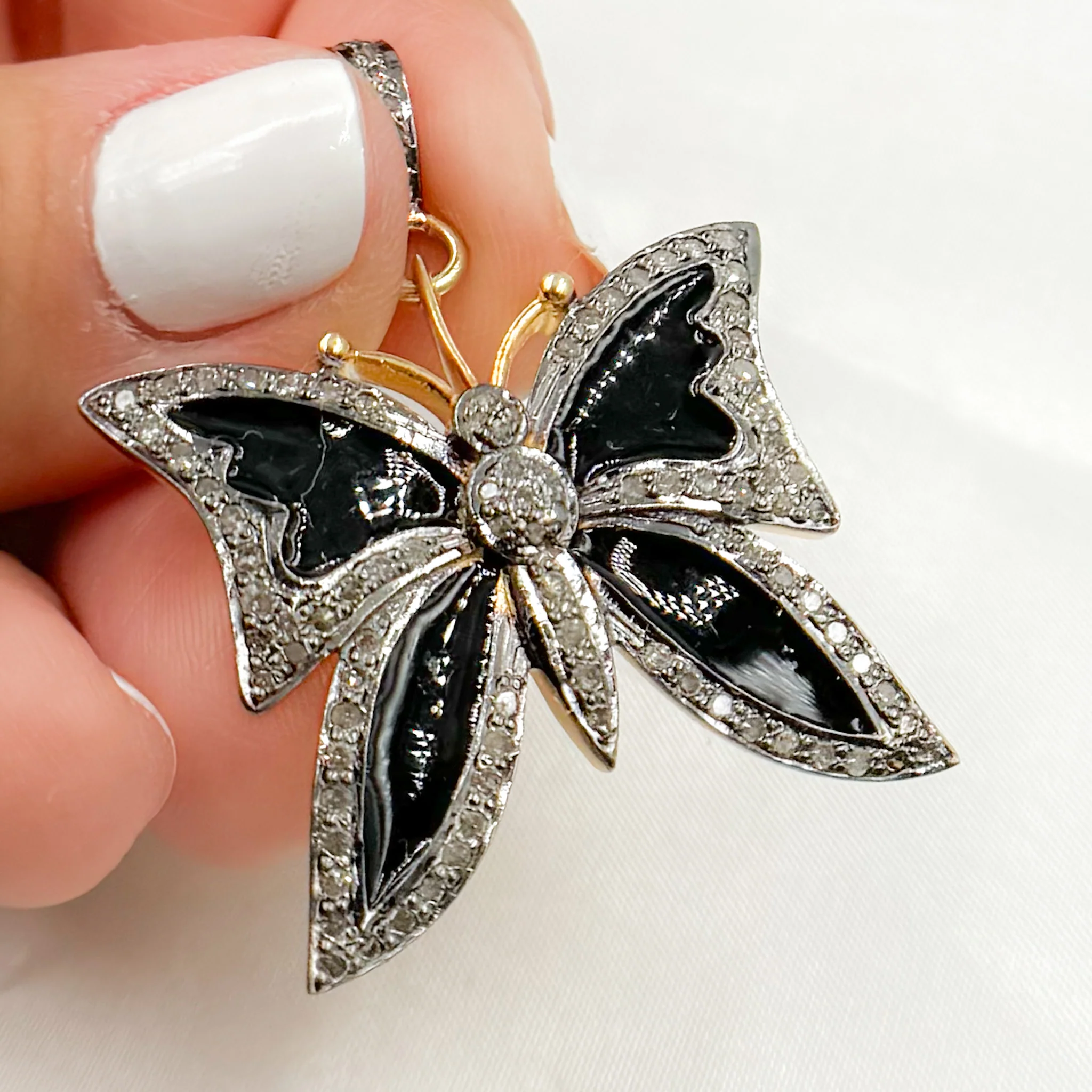 DP405A. Diamond Sterling Silver Butterfly Enamel Pendant - Image 3