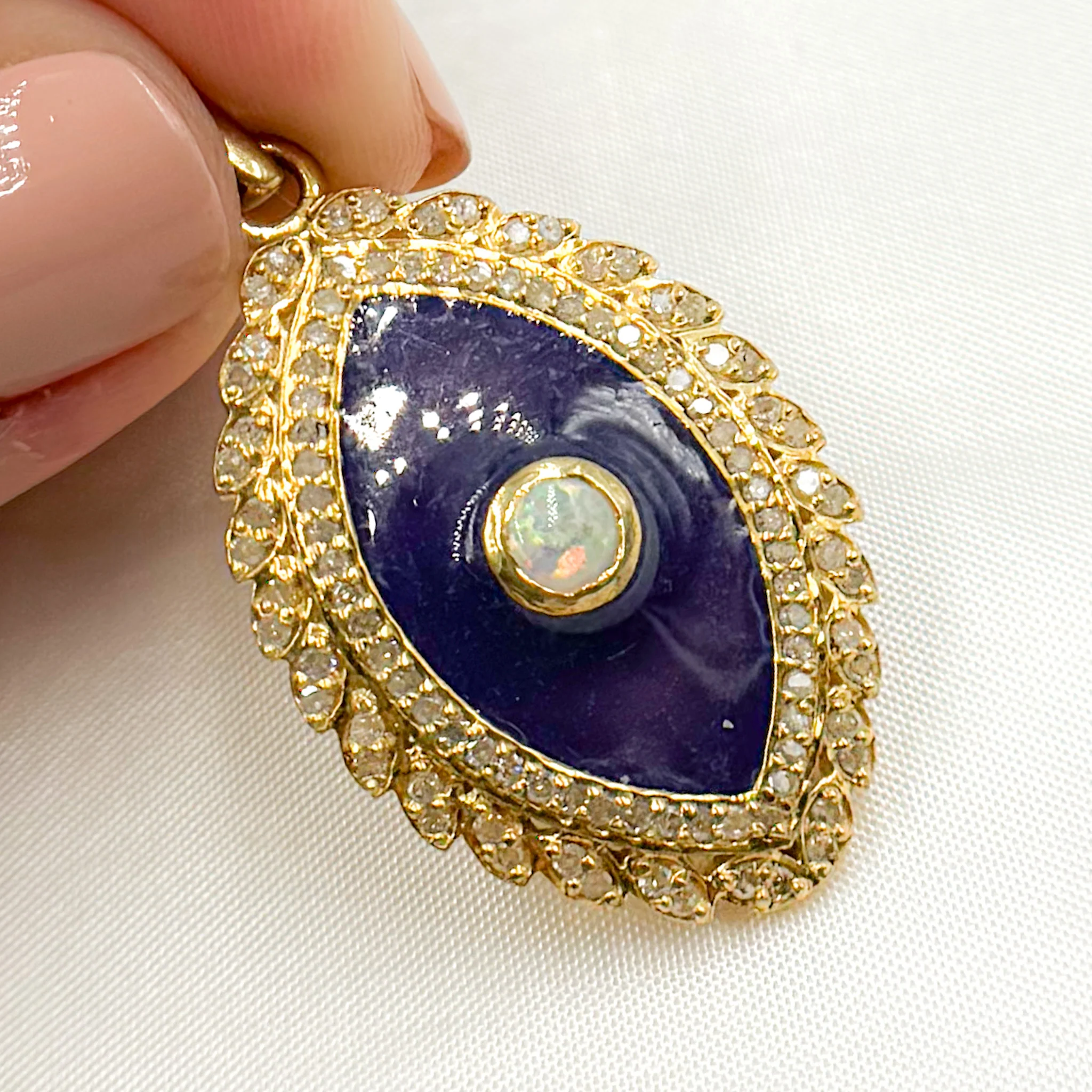 DP407A. Diamond Sterling Silver Eye Enamel Pendant with Gemstone - Image 3