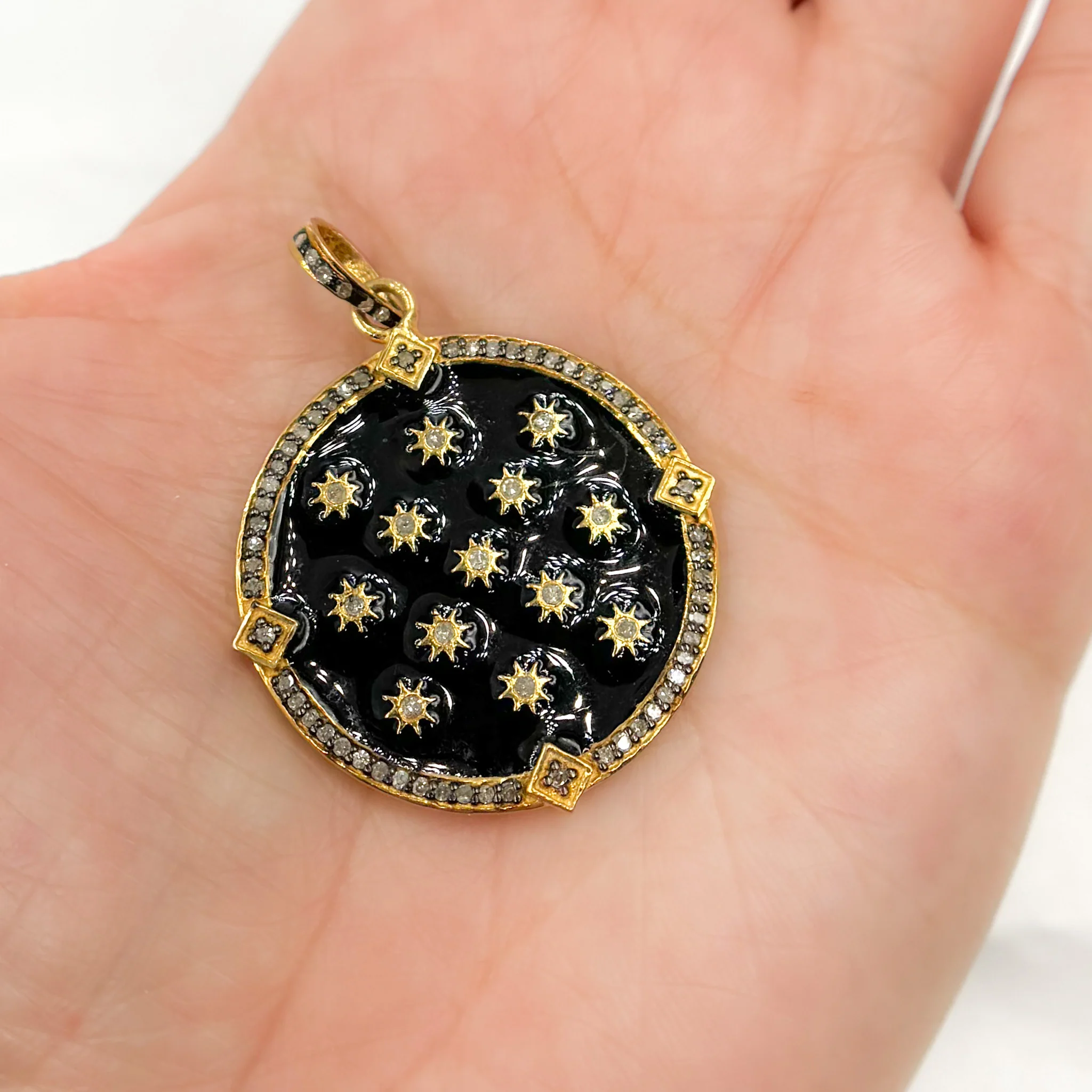 DP409A. Diamond Sterling Silver Round Star Enamel Pendant - Image 2