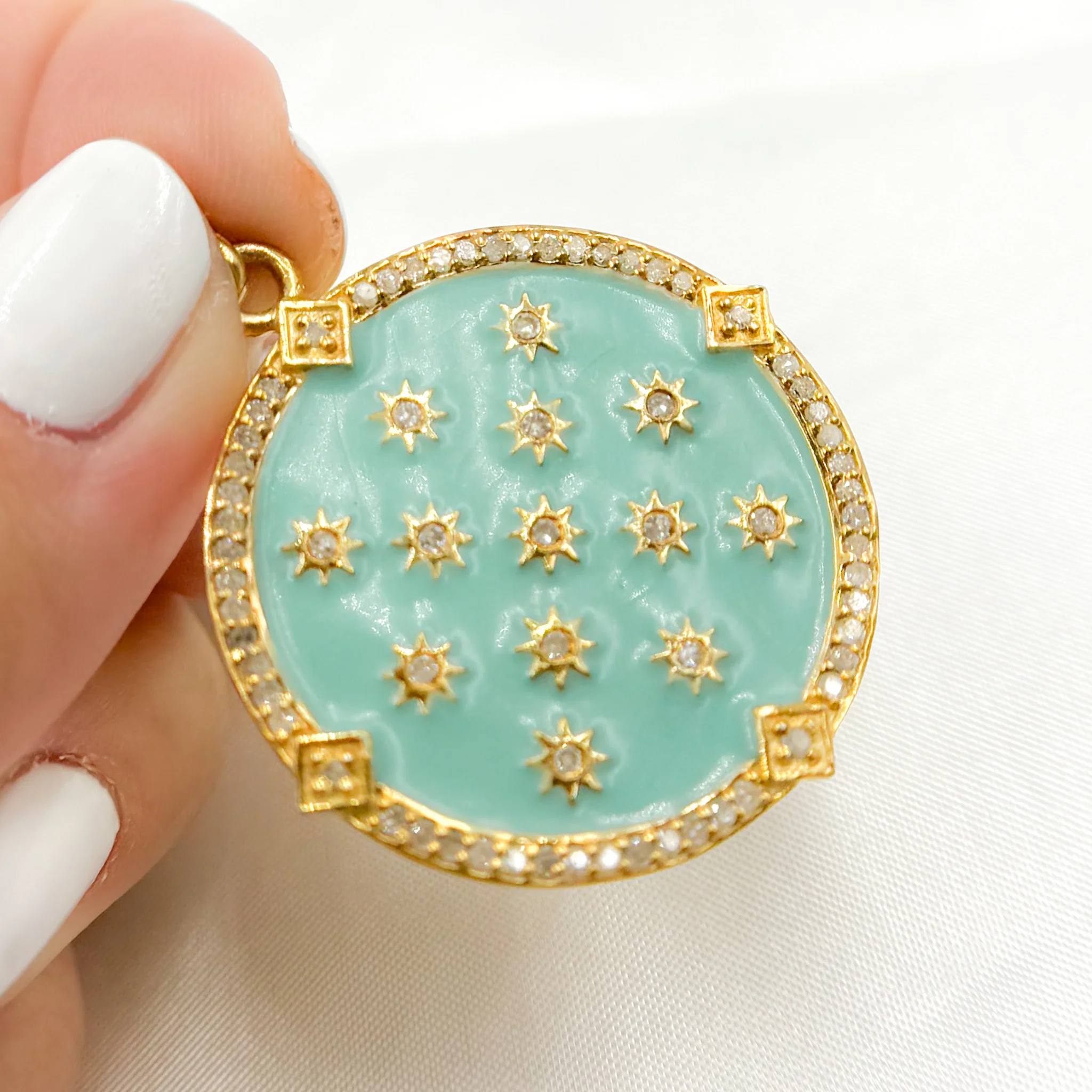 DP409A. Diamond Sterling Silver Round Star Enamel Pendant - Image 5