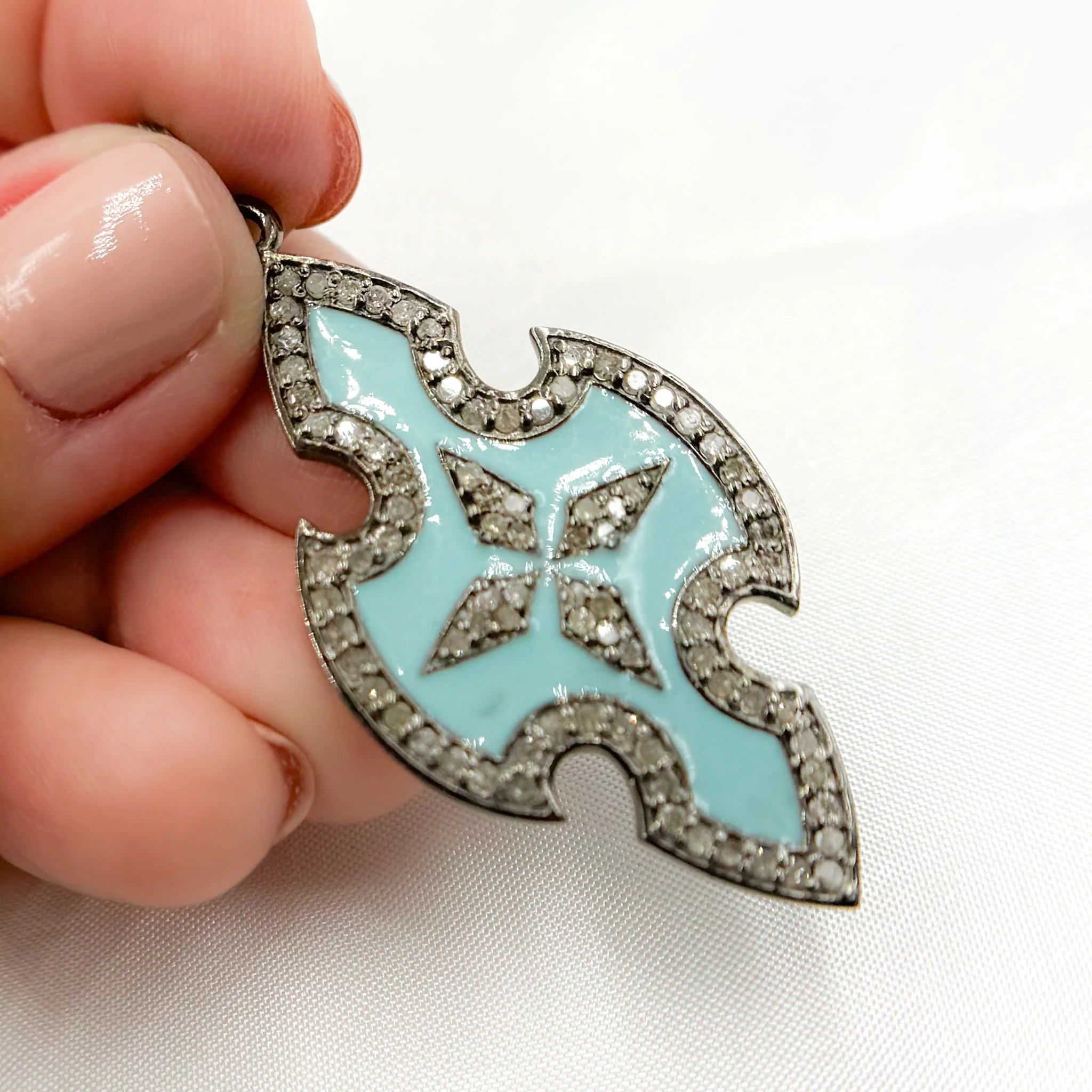 DP412A. Diamond Sterling Silver Cross Enamel Pendant - Image 9