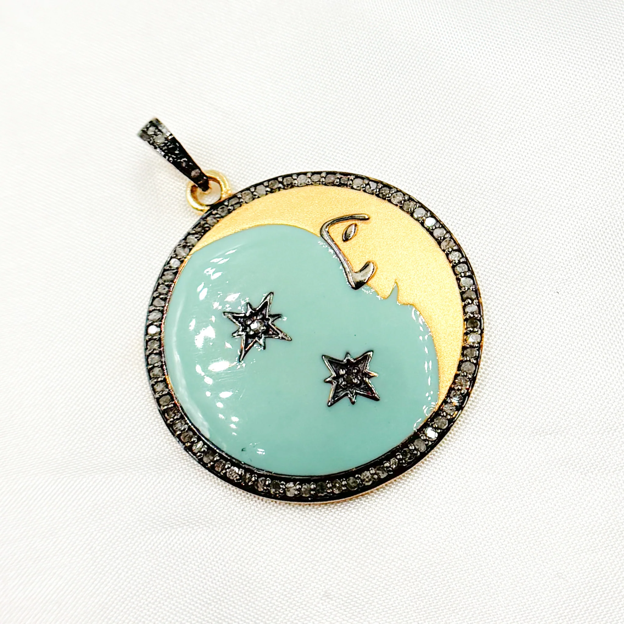 DP432A. Diamond Sterling Silver Moon & Stars Enamel Pendant - Image 6