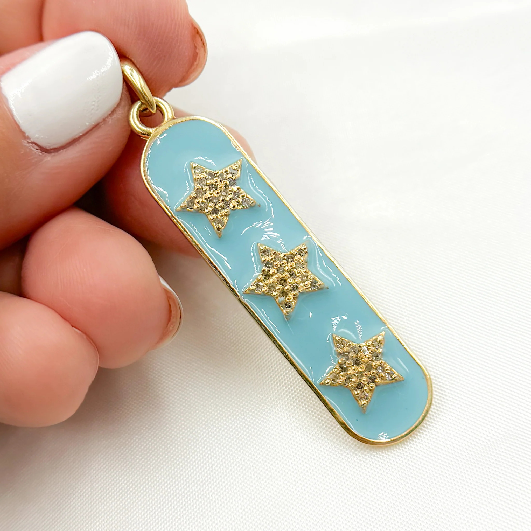 DP465A. Diamond Sterling Silver Oval Stars Enamel Pendant - Image 10