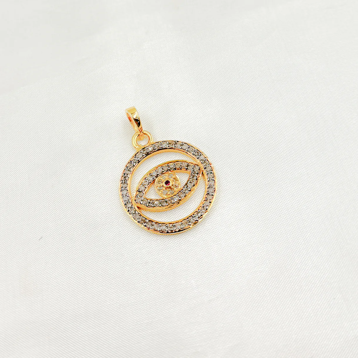DP486. Diamond Sterling Silver Round Eye Pendant with Gemstone - Image 9