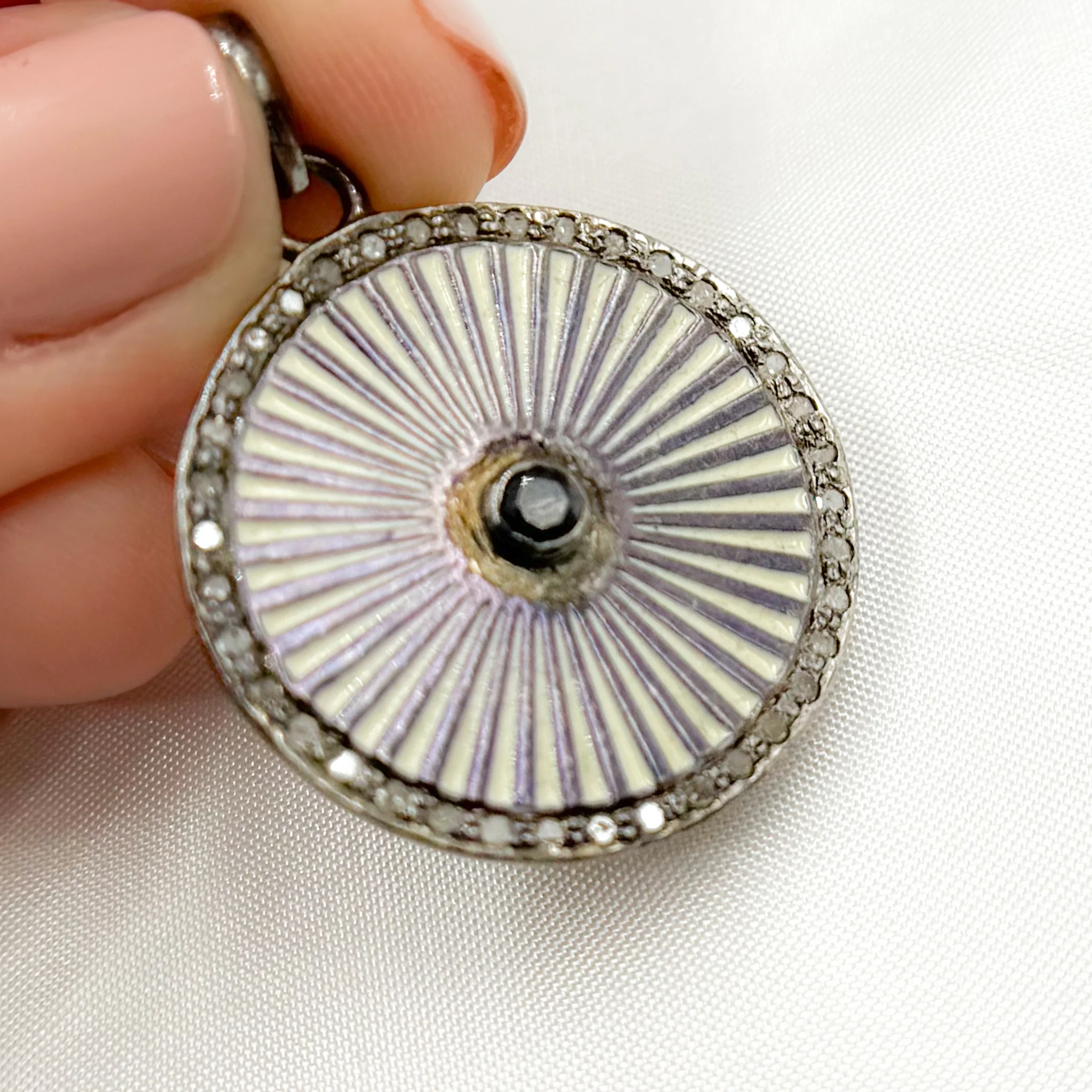 DP489A. Diamond Sterling Silver Round Enamel Pendant with Gemstone - Image 10