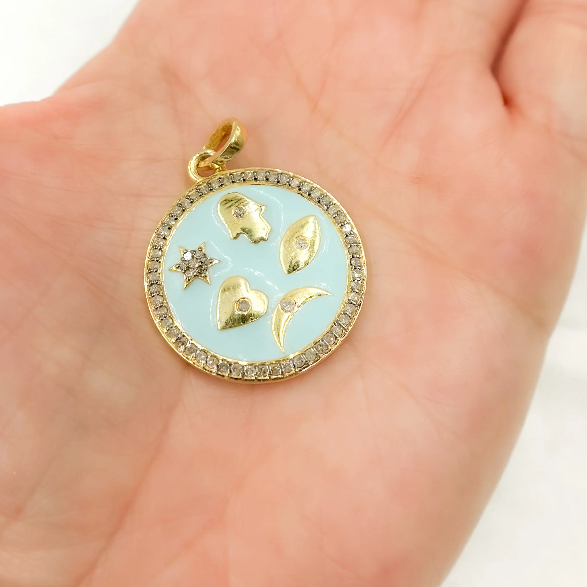 DP490A. Diamond Sterling Silver Round Symbols Enamel Pendant - Image 2