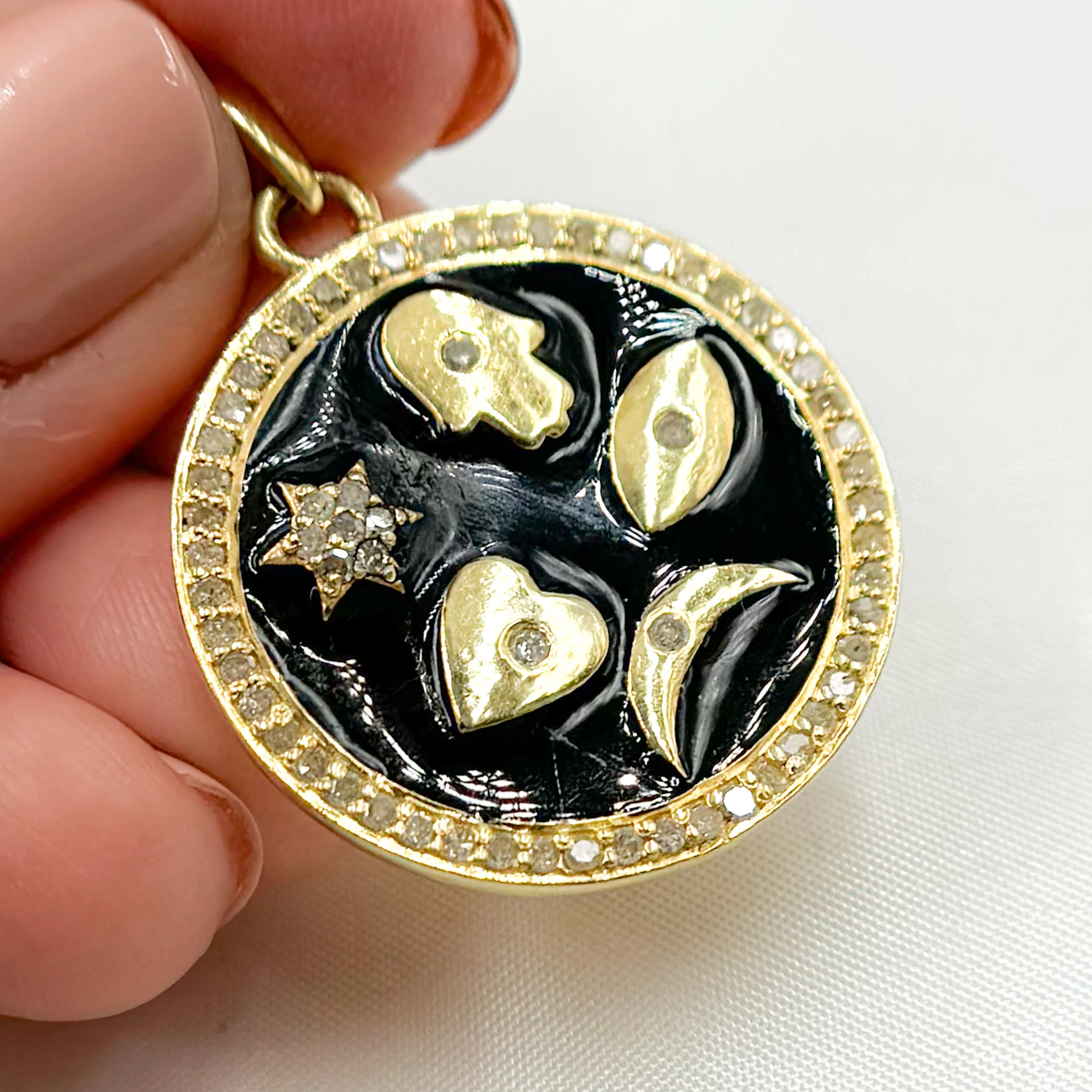 DP490A. Diamond Sterling Silver Round Symbols Enamel Pendant - Image 5
