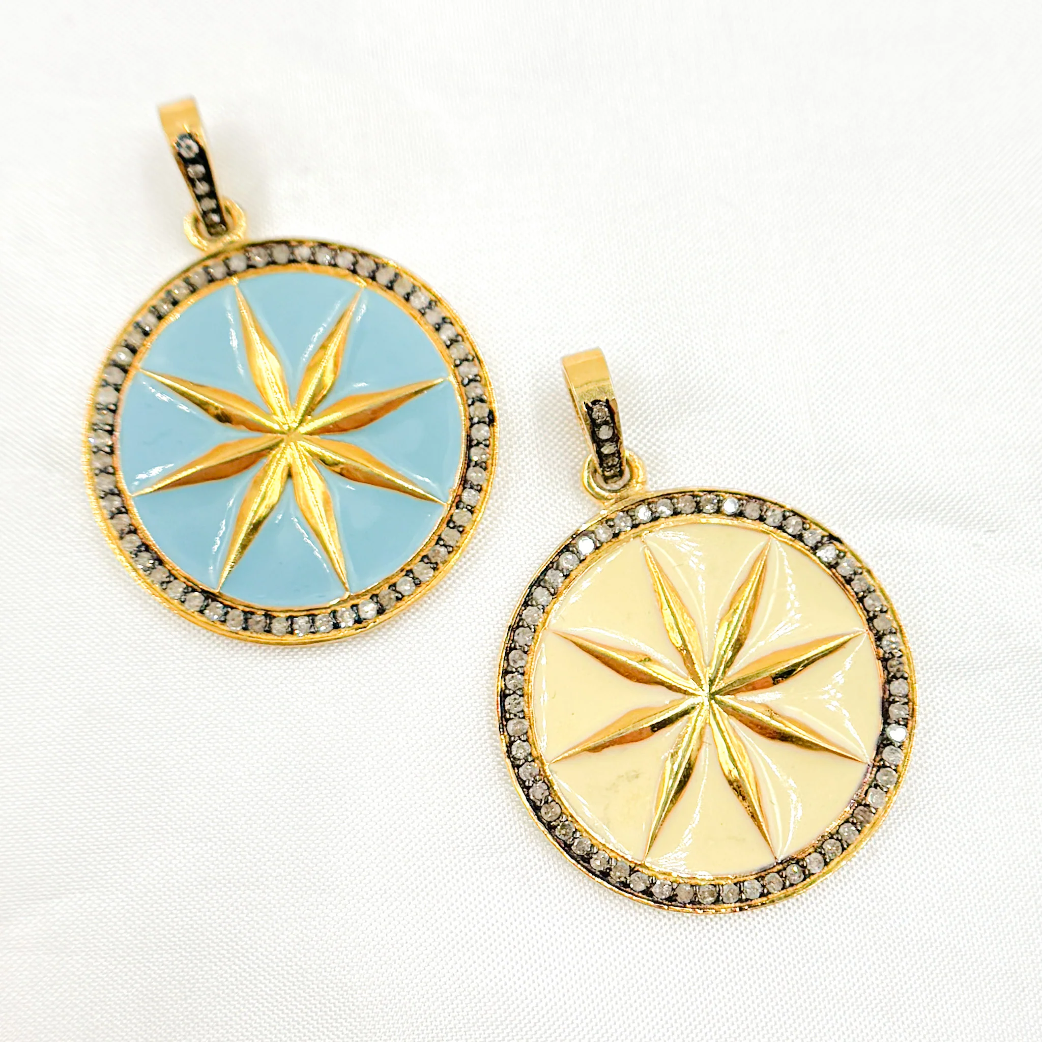 DP502A. Diamond Sterling Silver Round Star Enamel Pendant