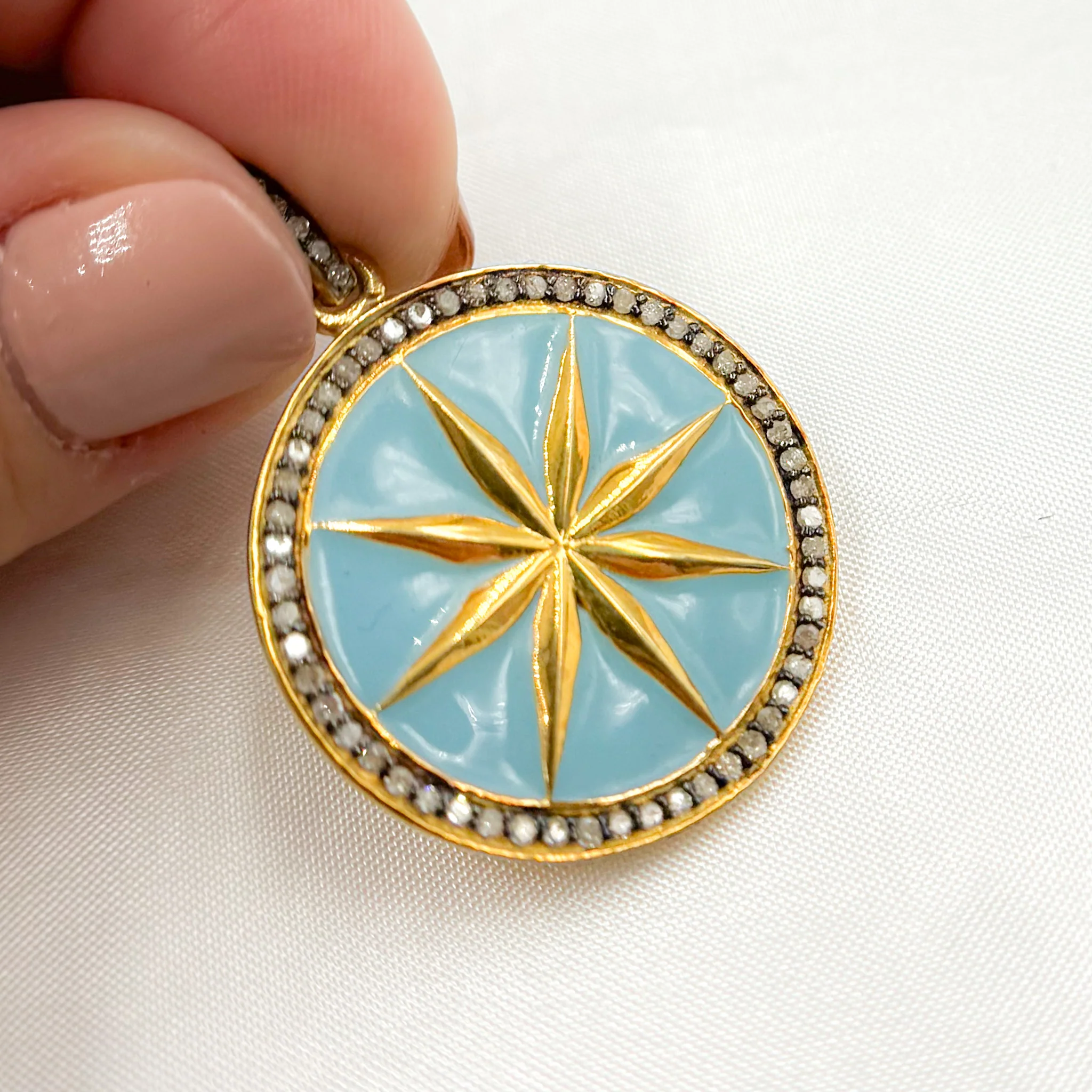 DP502A. Diamond Sterling Silver Round Star Enamel Pendant - Image 6