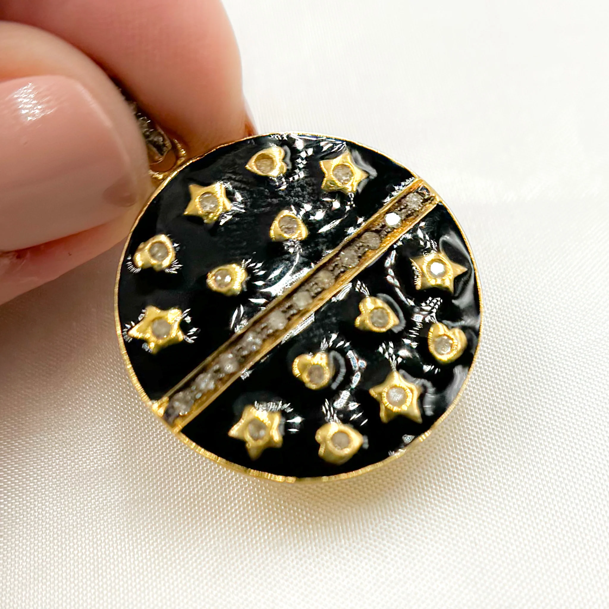 DP505A. Diamond Sterling Silver Round Enamel Pendant - Image 4
