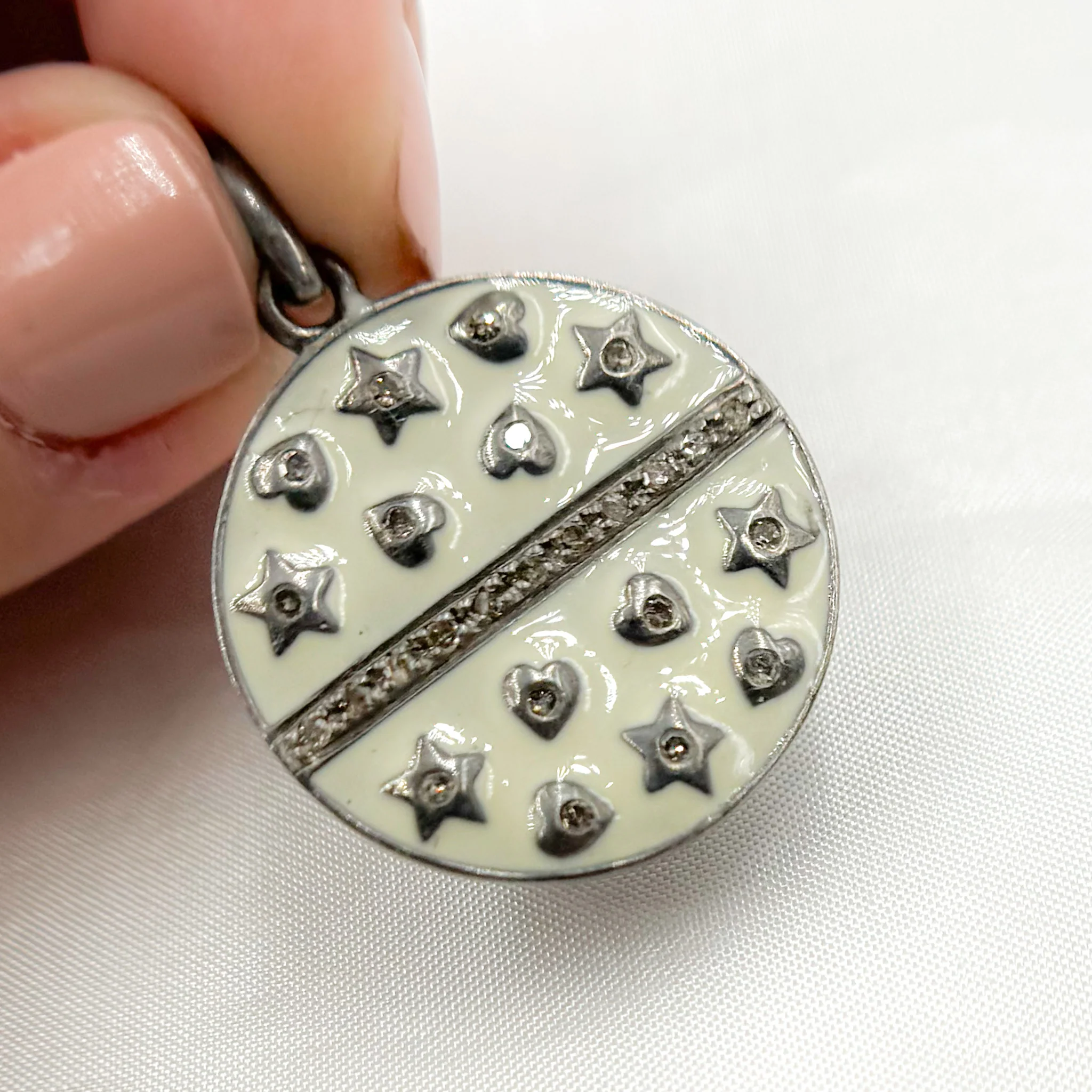 DP505A. Diamond Sterling Silver Round Enamel Pendant - Image 8