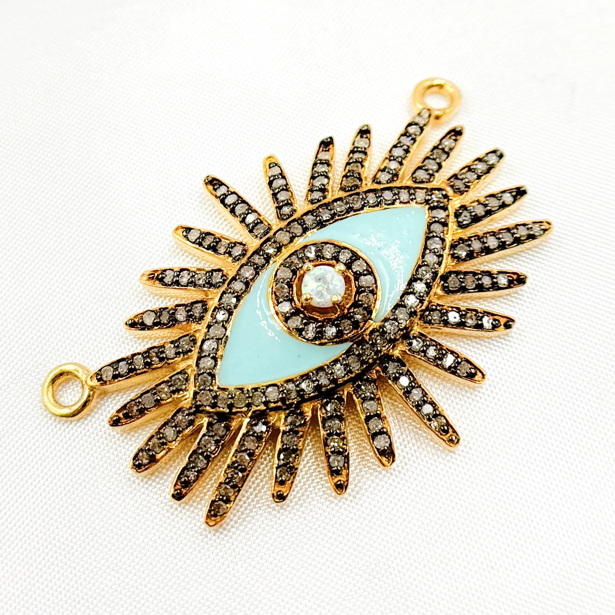 DP508A. Diamond Sterling Silver Eye Enamel Pendant with Gemstone - Image 8