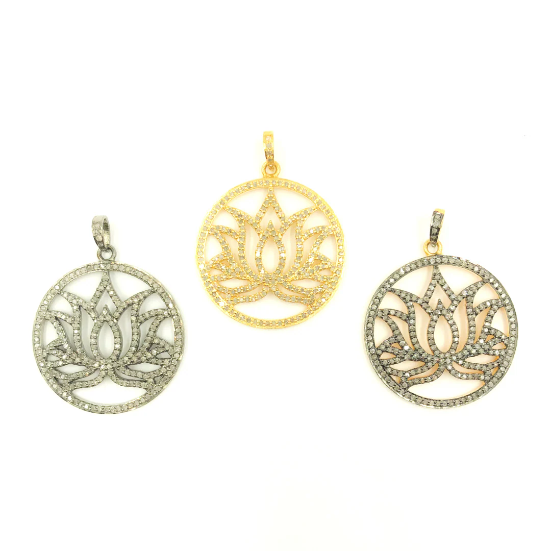 DP516. Diamond & Sterling Silver Round Lotus Pendant - Image 2
