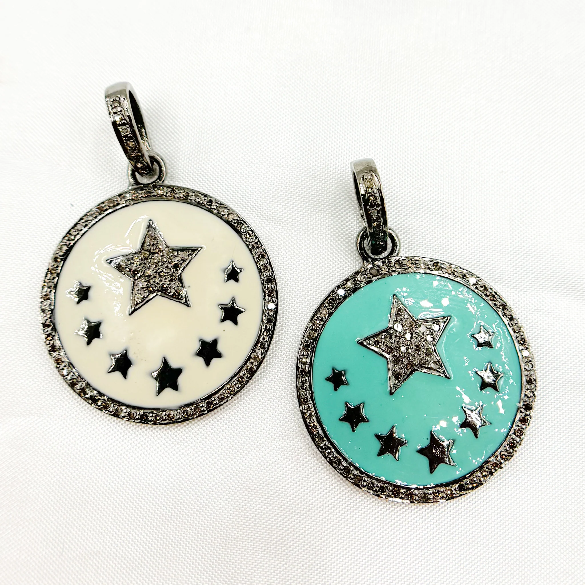 DP517A. Diamond Sterling Silver Star Round Enamel Pendant - Image 2