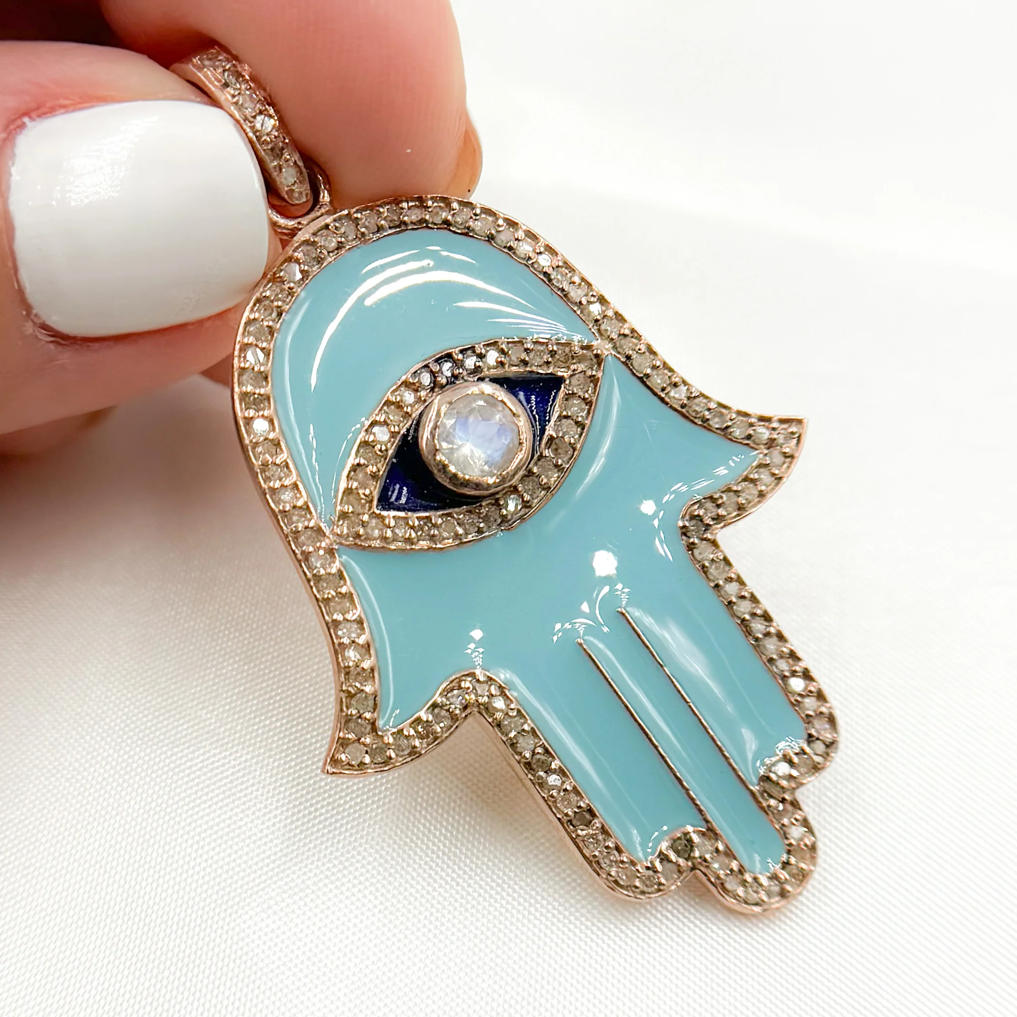 DP519A. Diamond Sterling Silver Hamsa Pendant with Gemstone - Image 11