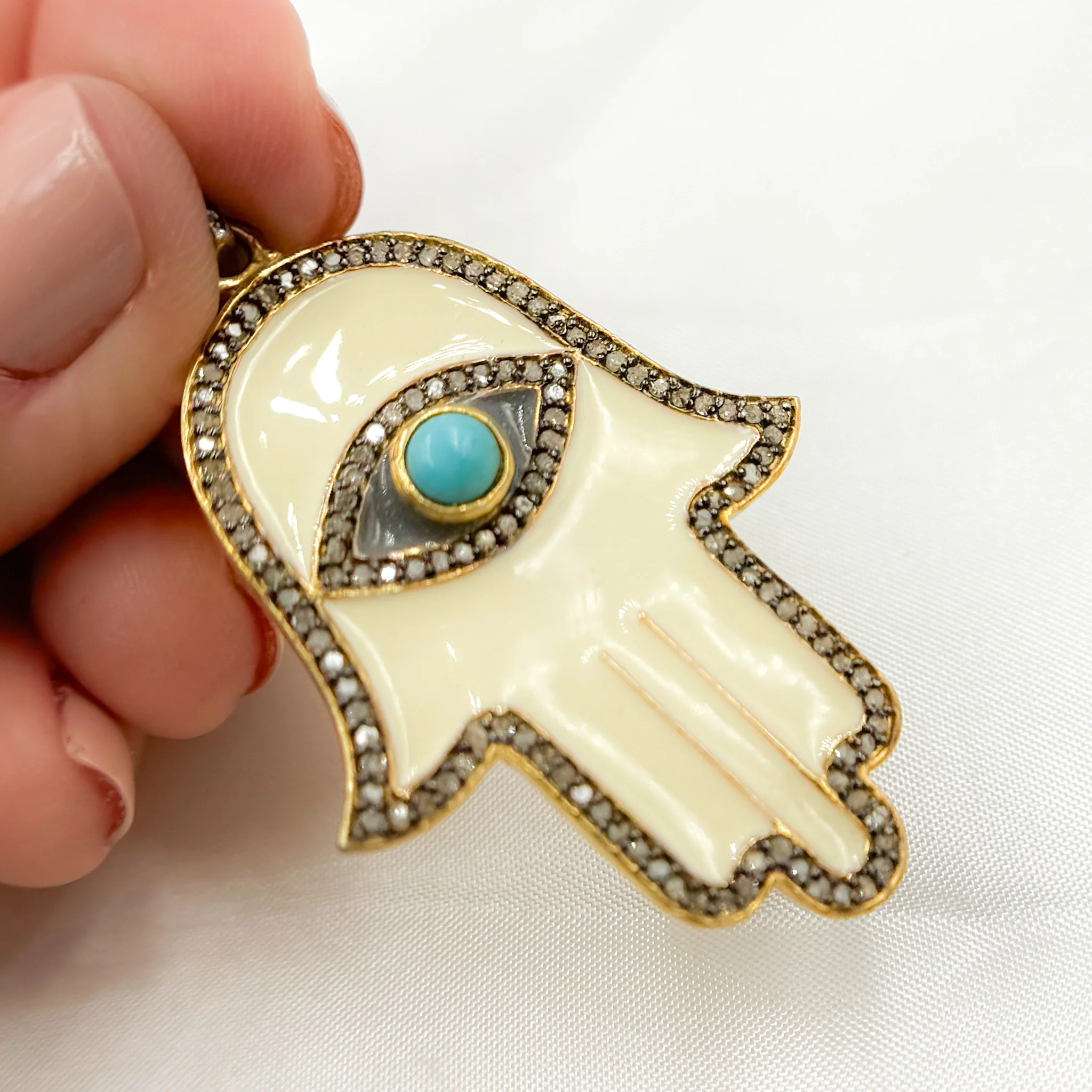 DP519A. Diamond Sterling Silver Hamsa Pendant with Gemstone - Image 7