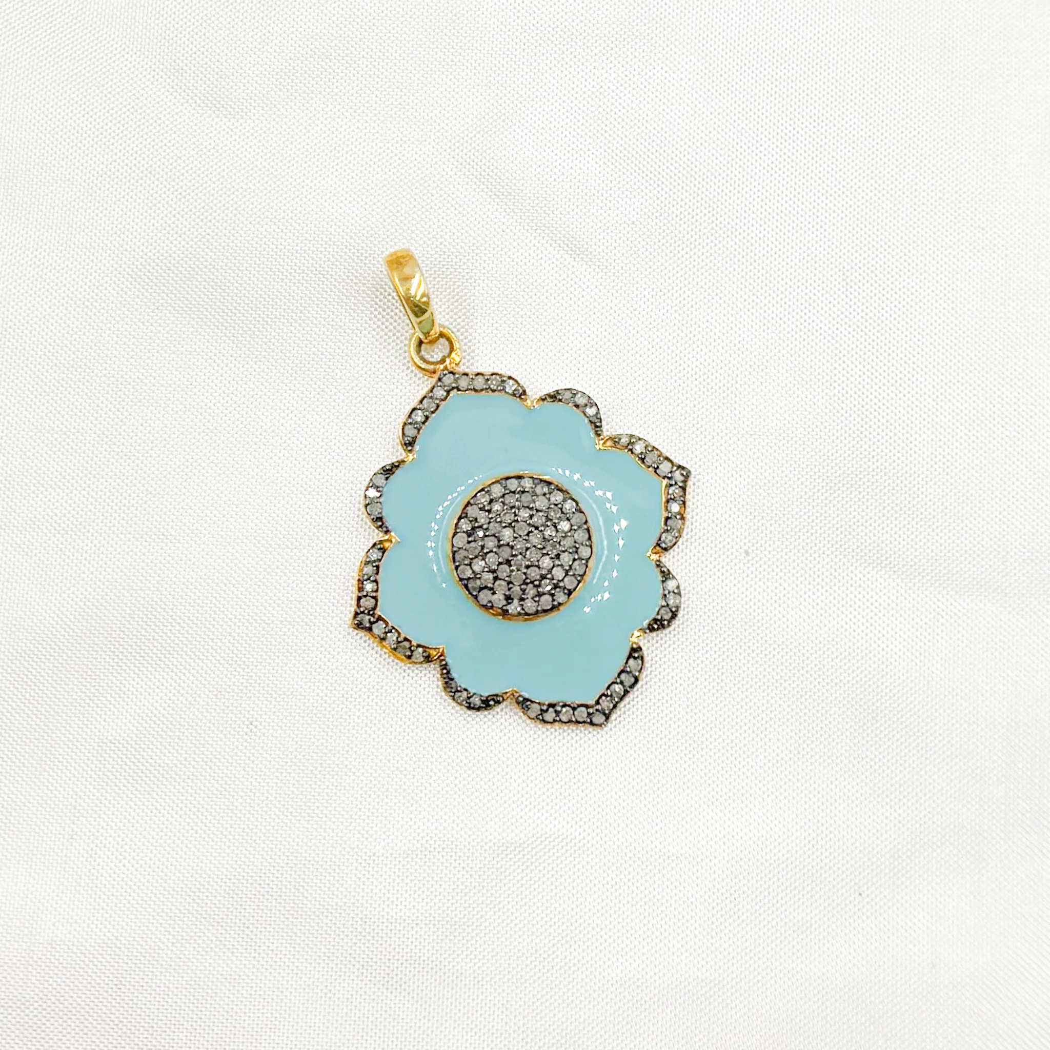DP520. Diamond & Sterling SilverFlower Enamel Pendant - Image 4