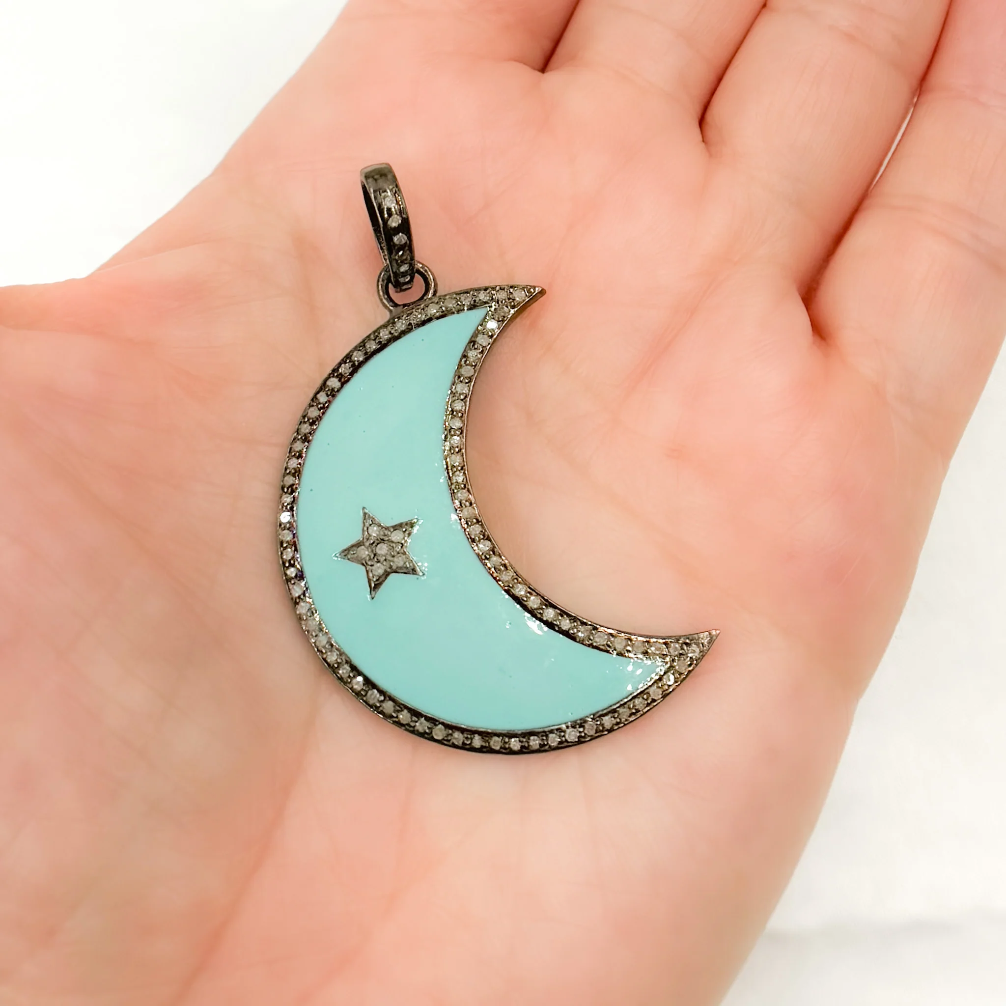 DP525A. Diamond Sterling Silver Moon Enamel Pendant - Image 11