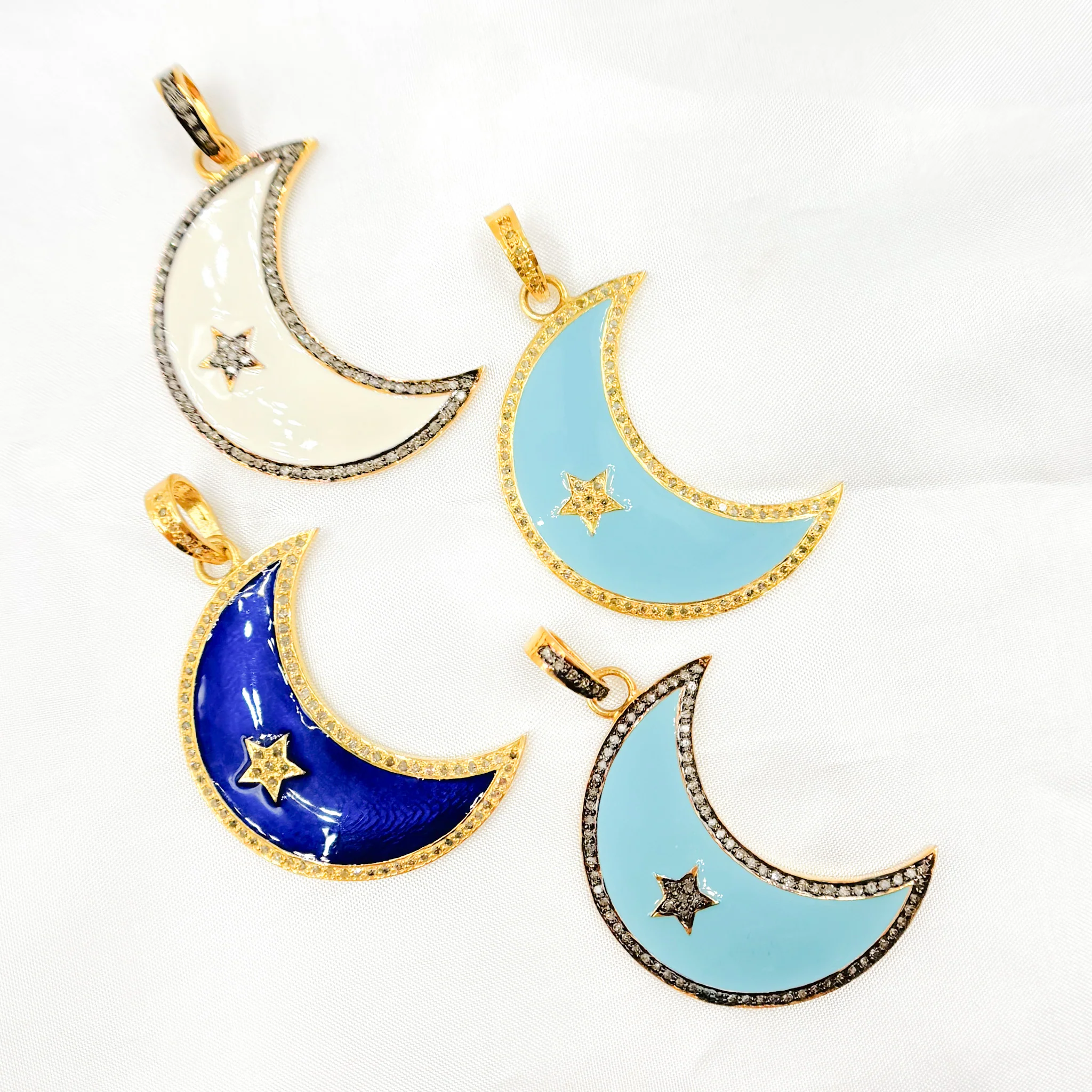 DP525A. Diamond Sterling Silver Moon Enamel Pendant - Image 12