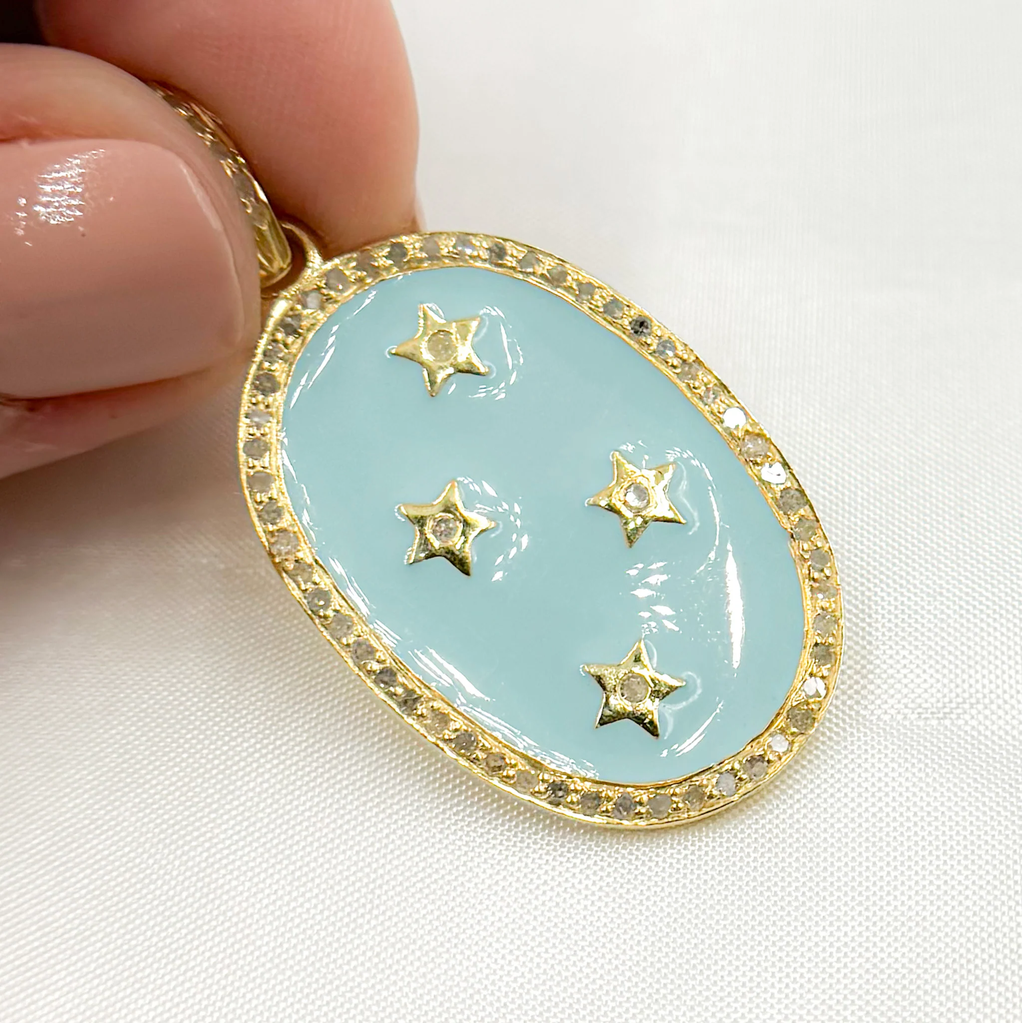 DP527A. Diamond Sterling Silver Oval Enamel Pendant - Image 2