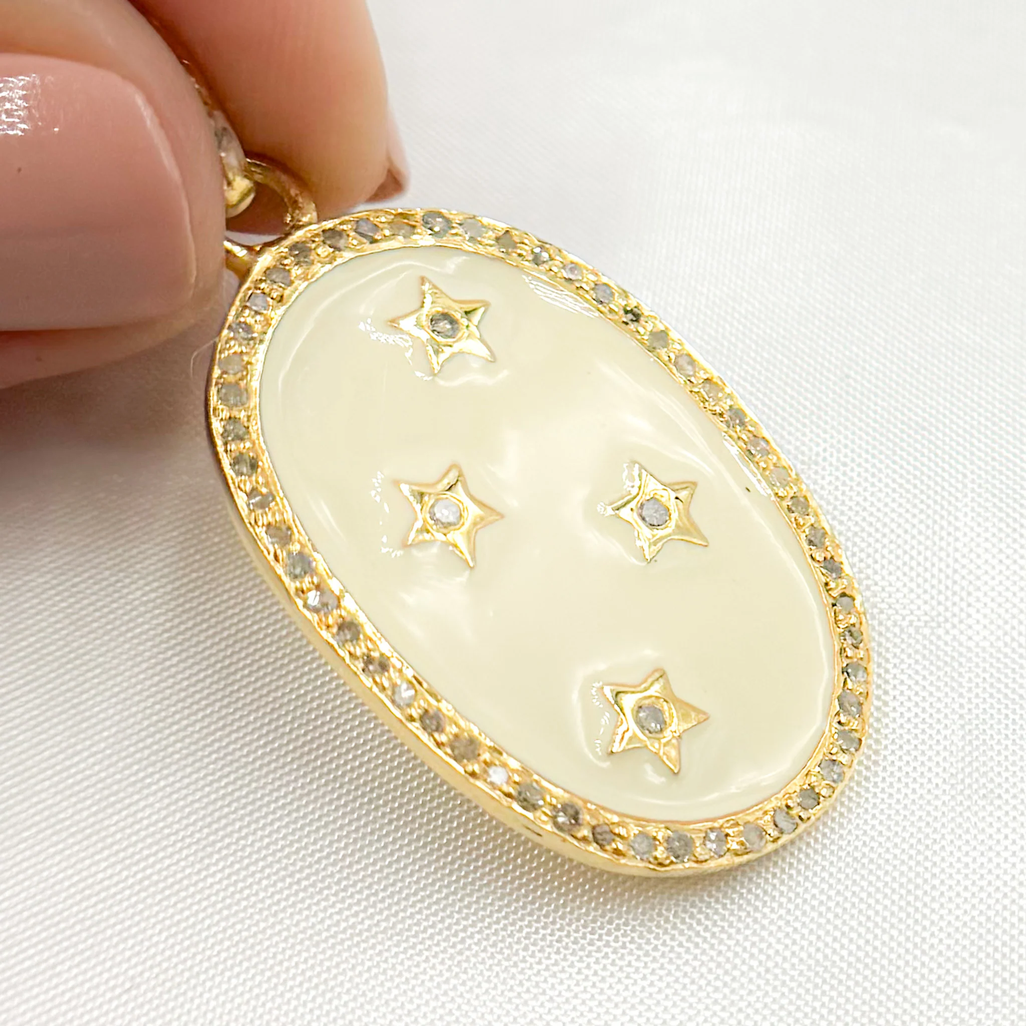 DP527A. Diamond Sterling Silver Oval Enamel Pendant - Image 3