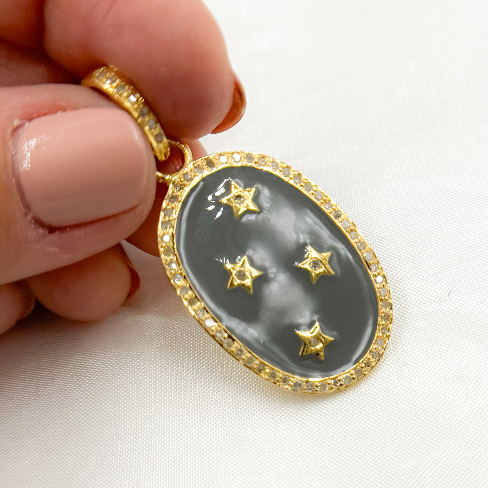 DP527A. Diamond Sterling Silver Oval Enamel Pendant - Image 5
