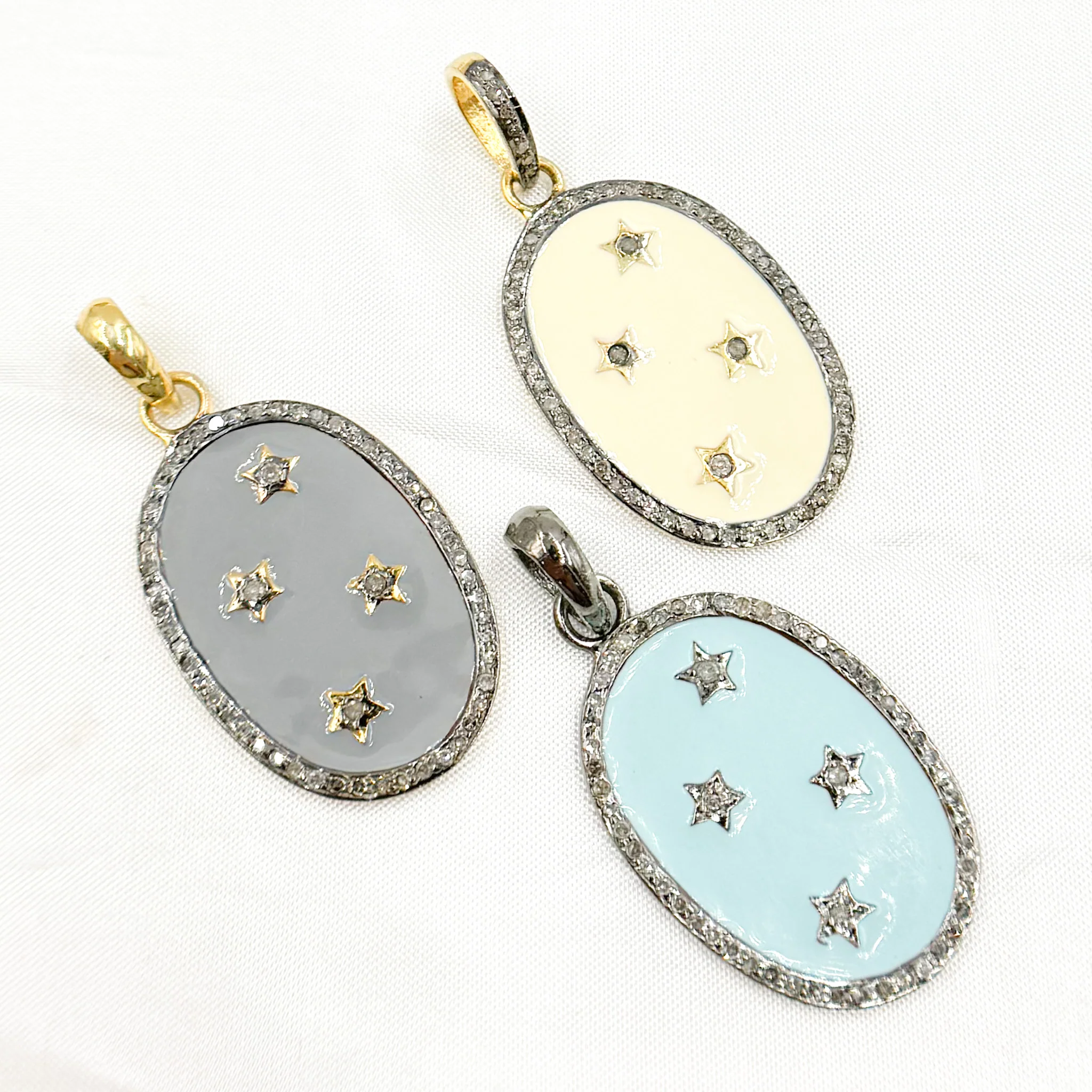 DP527A. Diamond Sterling Silver Oval Enamel Pendant - Image 6