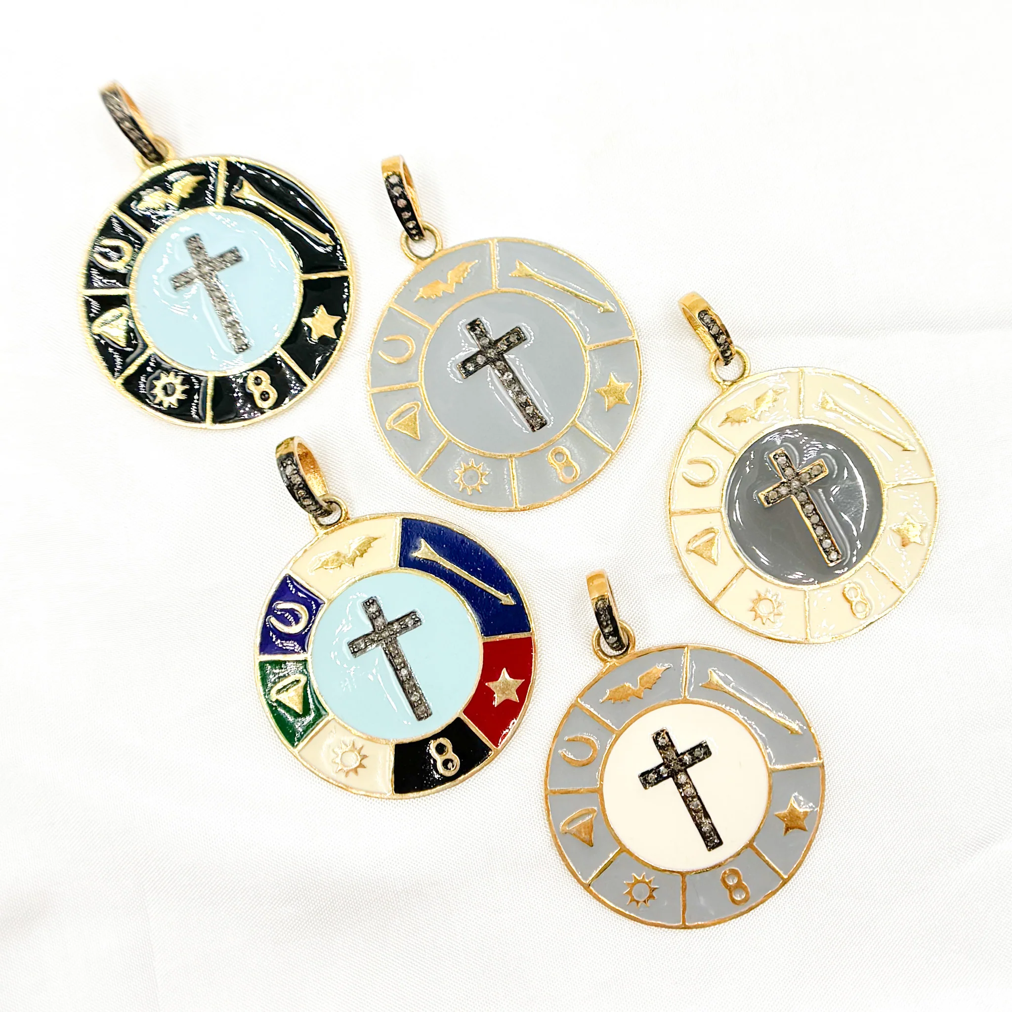 DP529A. Diamond Sterling Silver Round Cross Enamel Pendant - Image 3