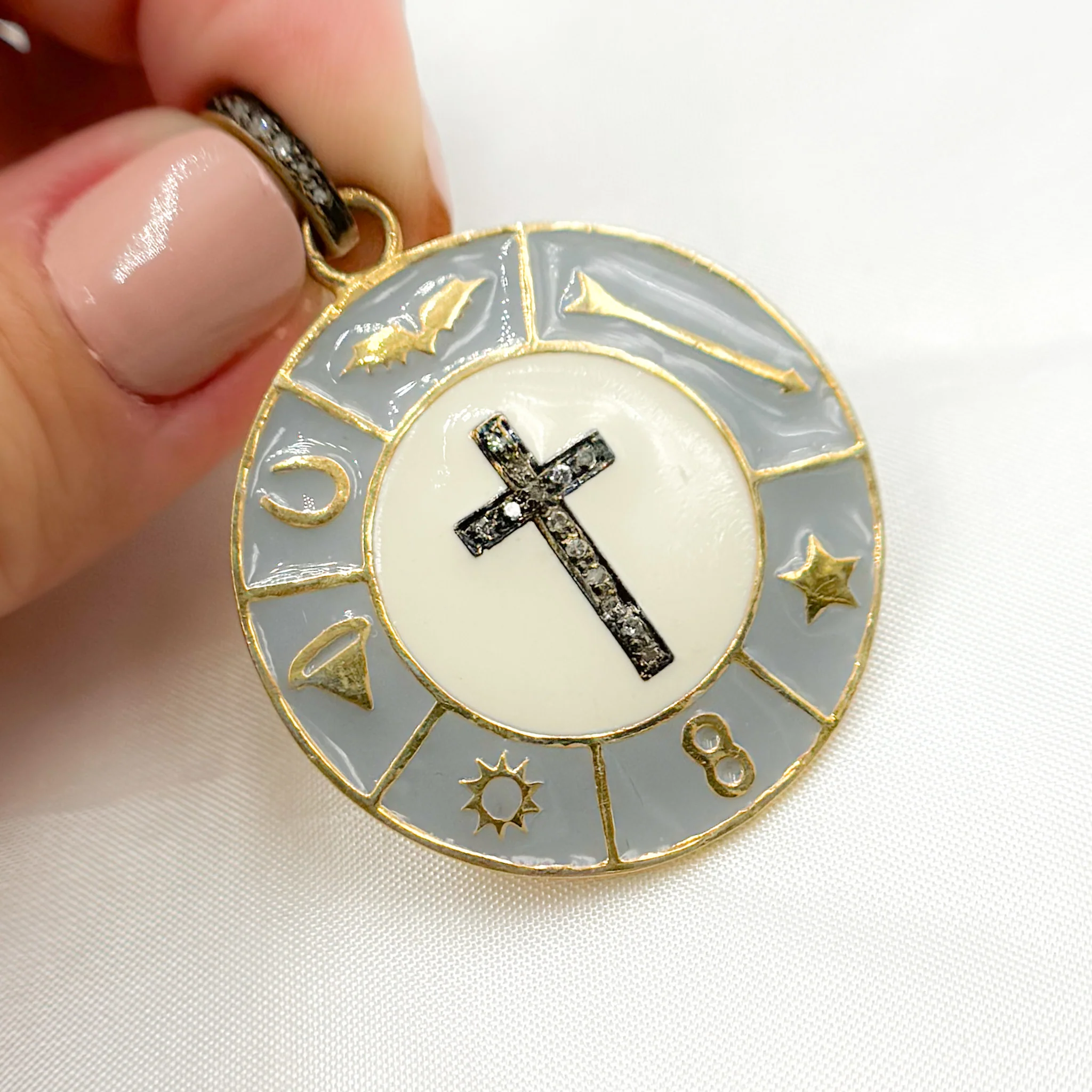 DP529A. Diamond Sterling Silver Round Cross Enamel Pendant - Image 7