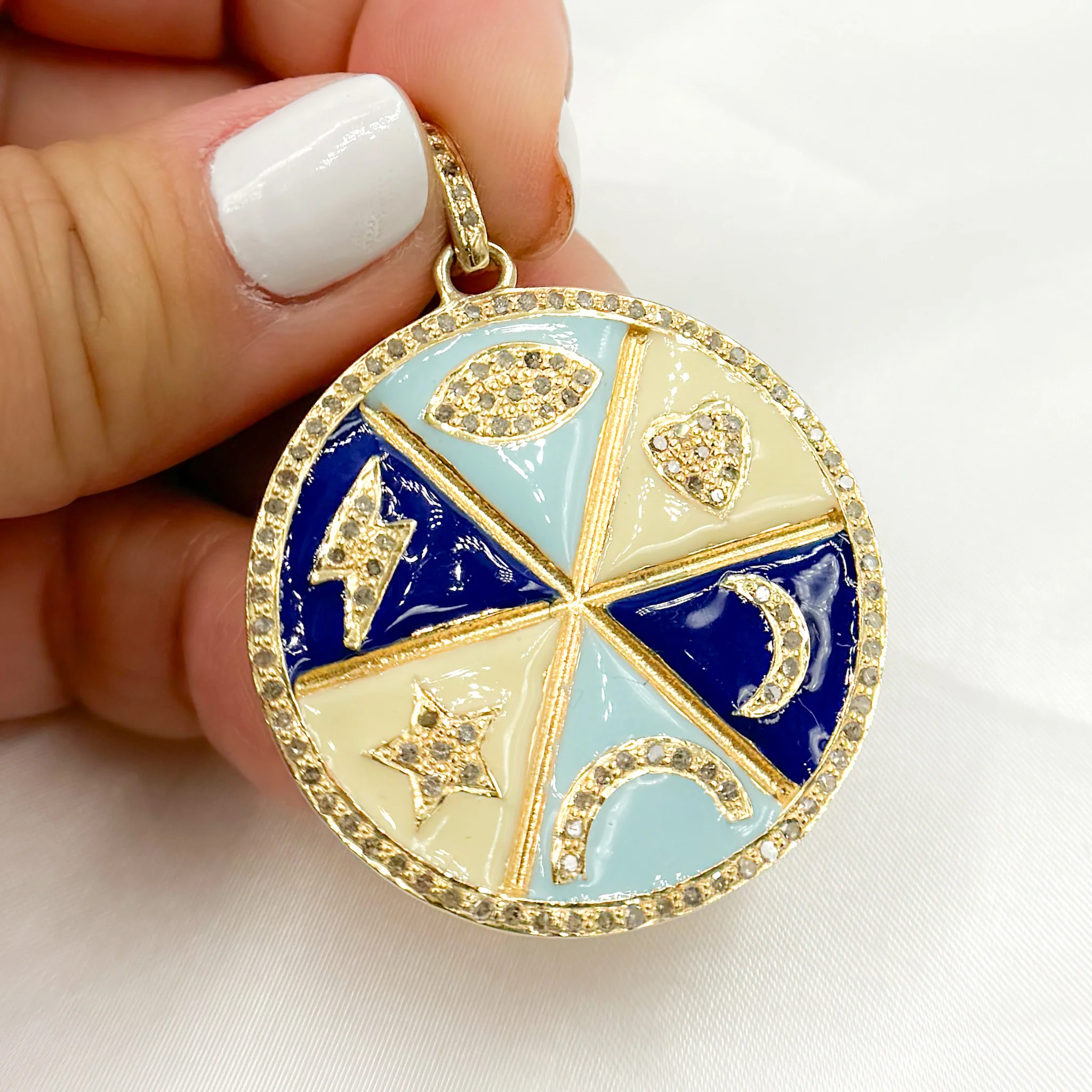 DP534A. Diamond Sterling Silver Lucky Round Enamel Pendant - Image 6